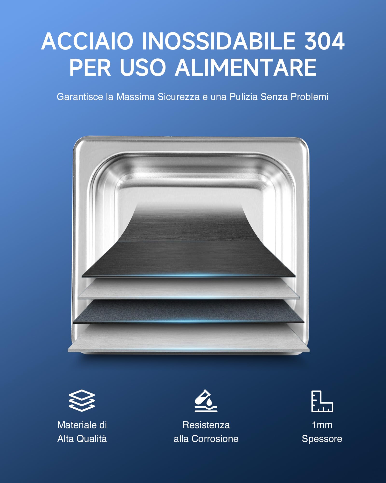 Pulitore Ultrasuoni Industriale 1L 50W Acciaio Inossidabile con Riscaldatore Timer Digitale
