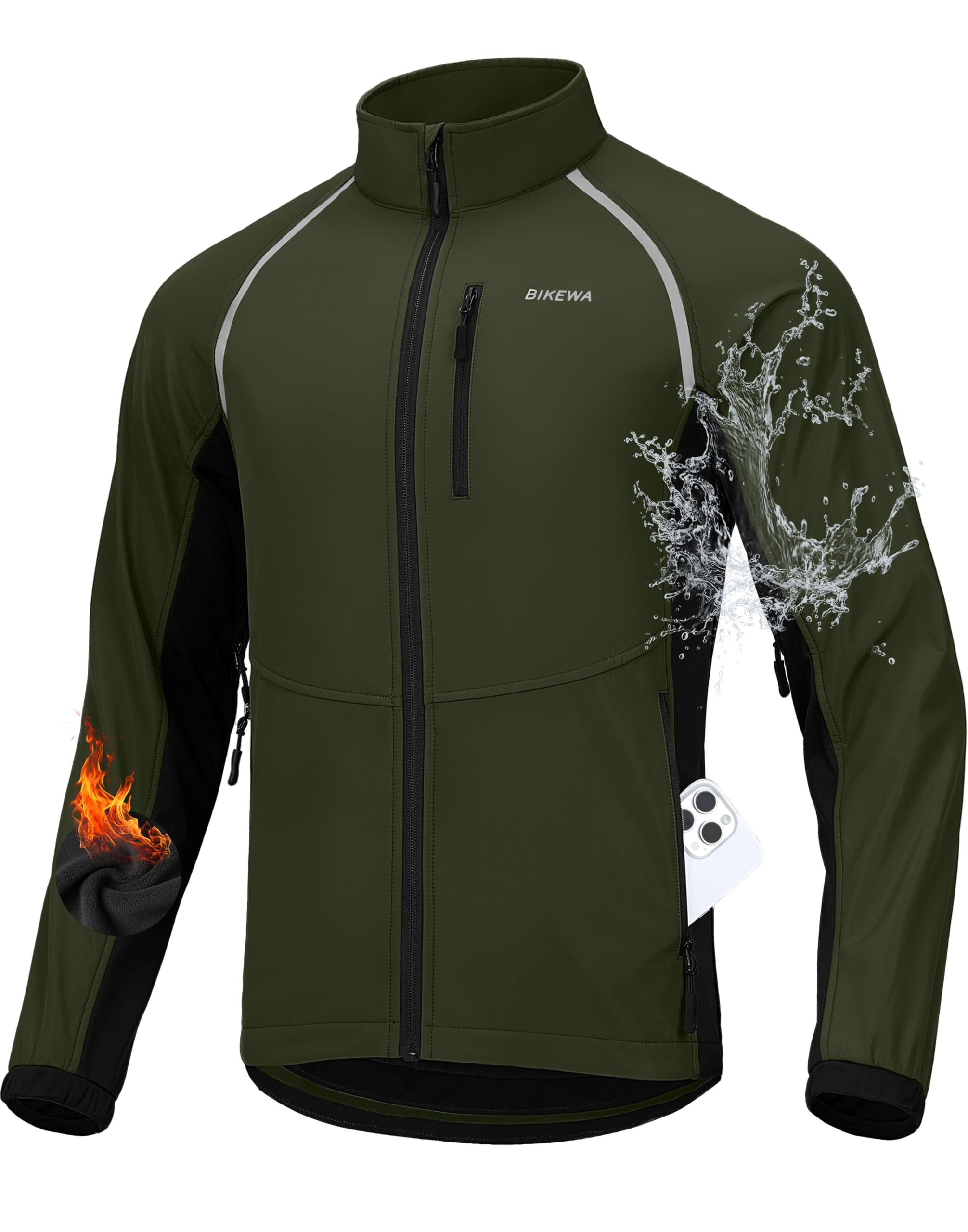 Bikewa Men's Winter Cycling Jackets Thermal Warm Water Resistant Bike Running Windproof Jacket