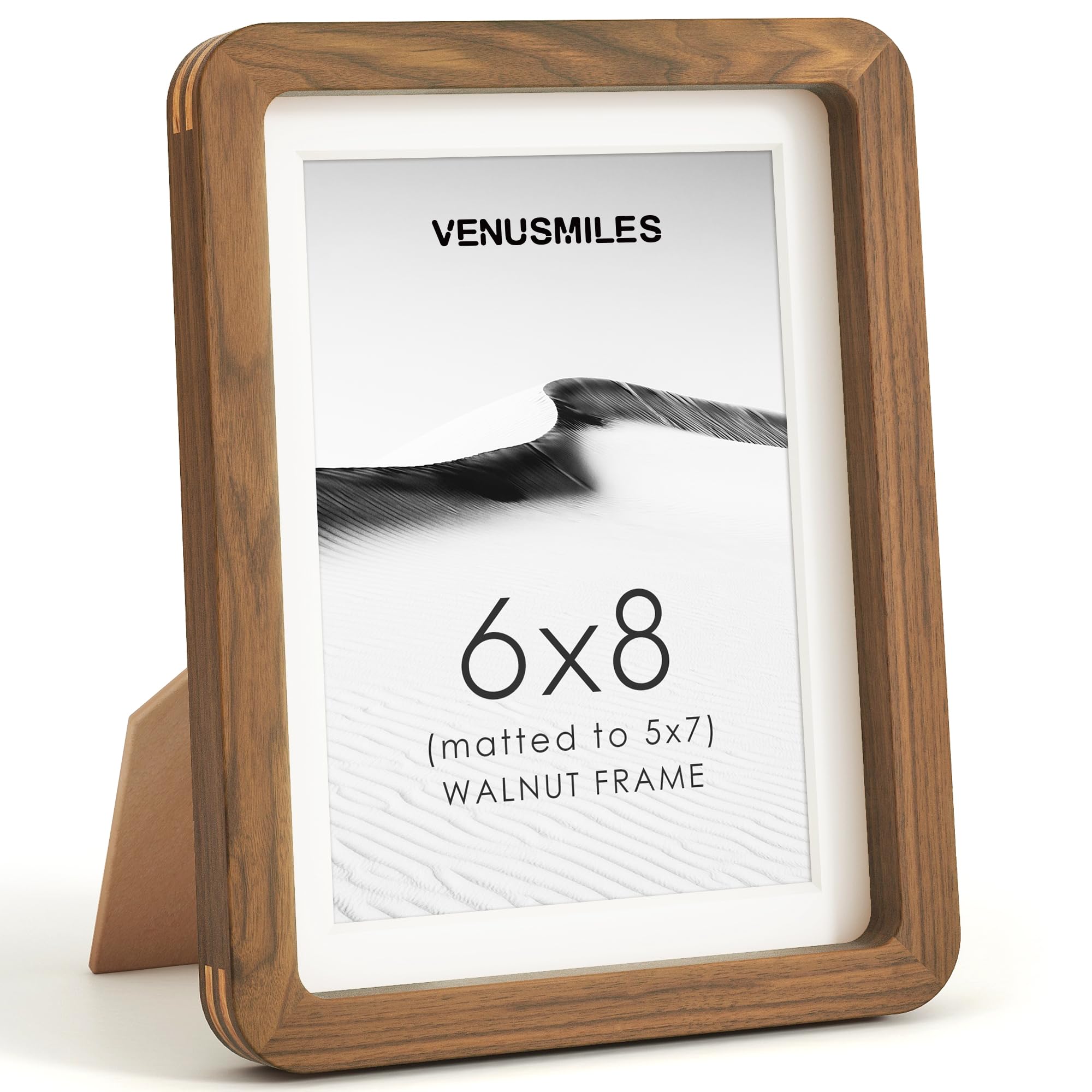 6x8 Picture Frame, USA-Sourced Natural Walnut Wood Photo Collage Frame with HD Tempered Glass, 6 x 8 Wooden Frame Matted to 5x7, Gallery Wall Frames for Art, Wall or Tabletop Display