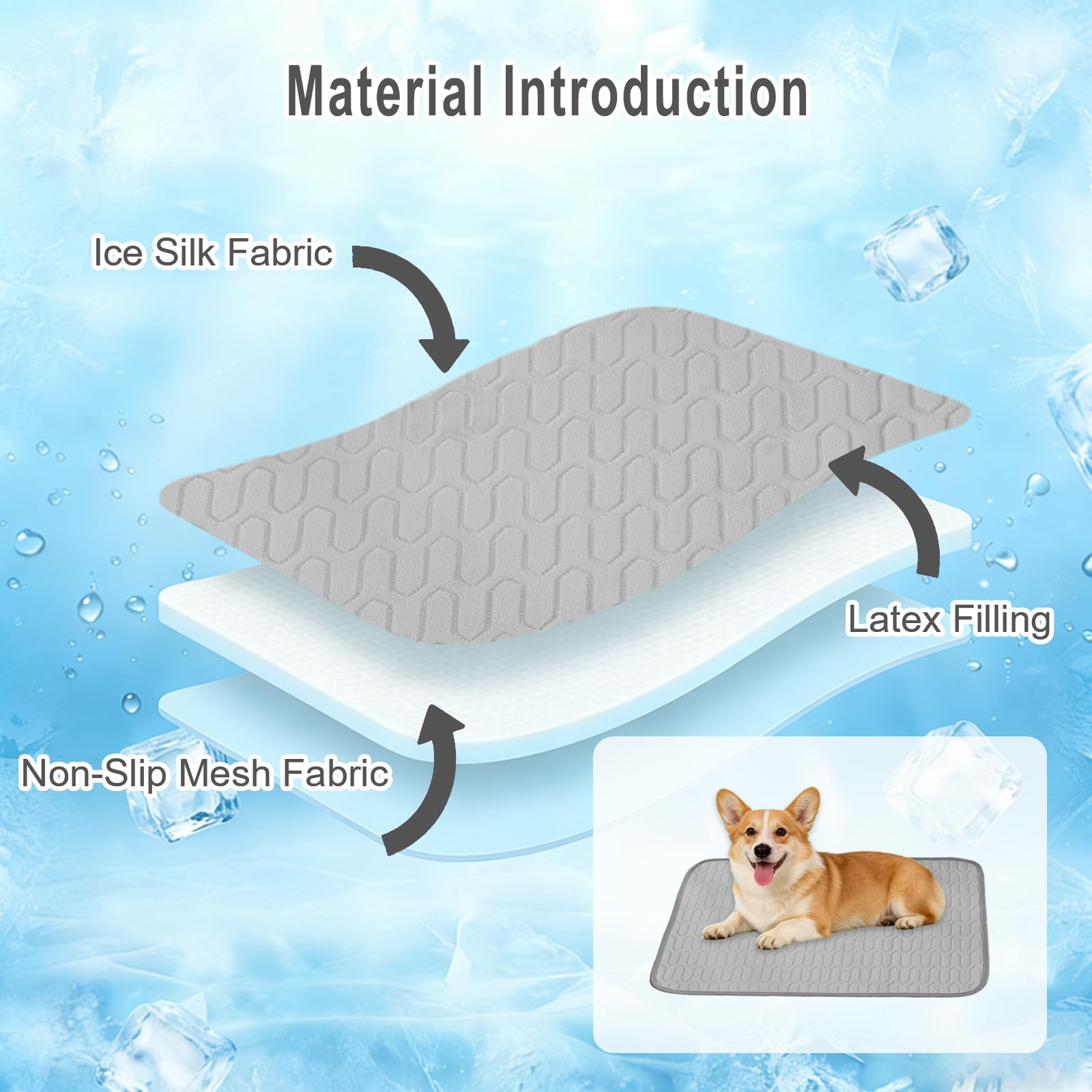 Kühlmatte für Hunde Katzen Haustiermatte aus Eisseide, Selbstkühlend Hundematte Hundebett, Faltbar Kältematte für Haustiere, Pet Cooling Mat für Sommer Drinnen Draußen - 55 * 70CM