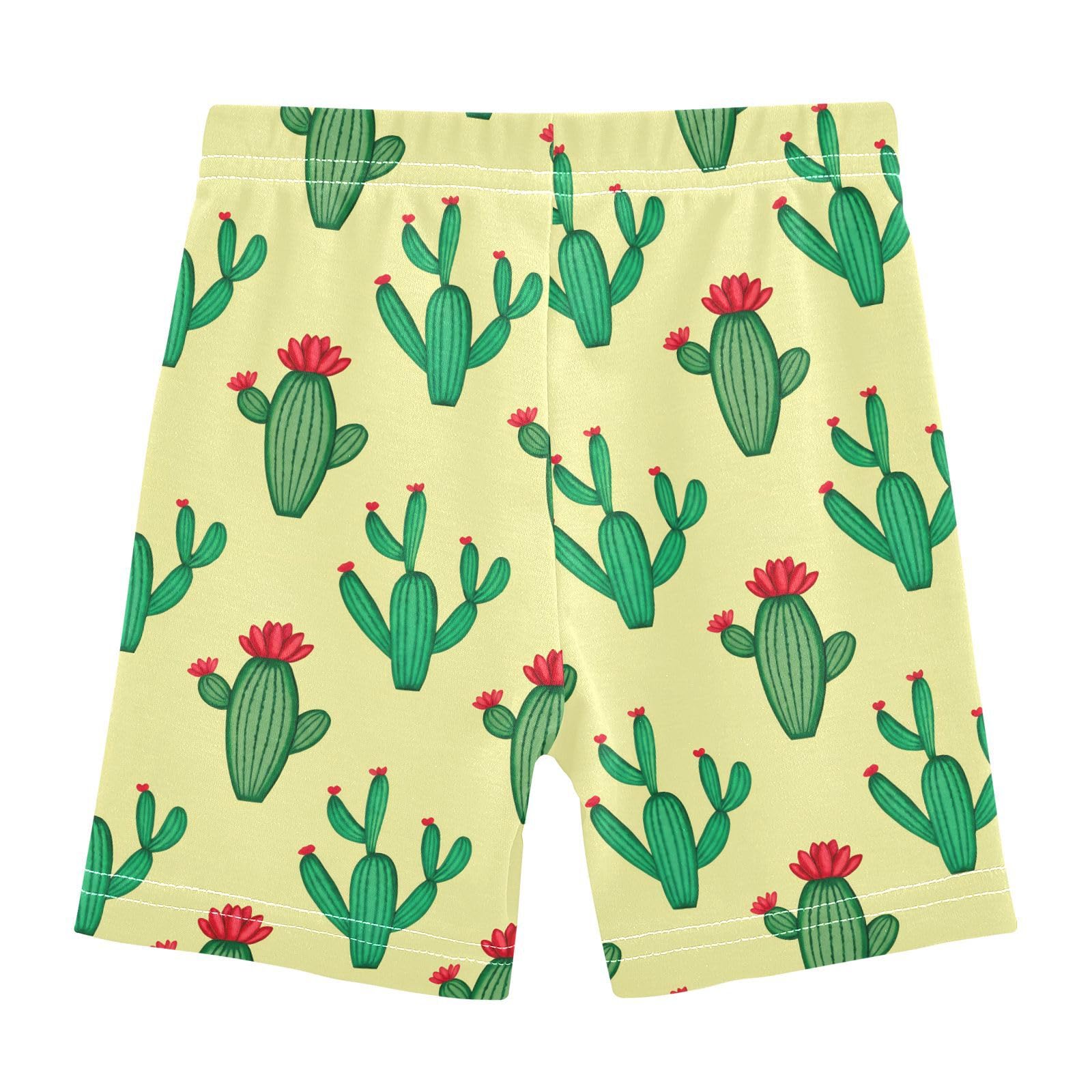 Cactus Plant Yellow Girls Bike Shorts Toddler Soft Cotton Cartwheel Under Dress Dance Shorts