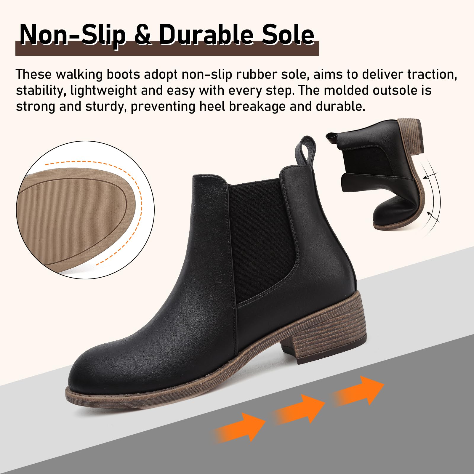 Botas de tobillo para mujer, impermeables, para caminar, a la moda, botines Chelsea con cremallera lateral, zapatos de tacón bajo, puntera puntiaguda, botines cortos casuales