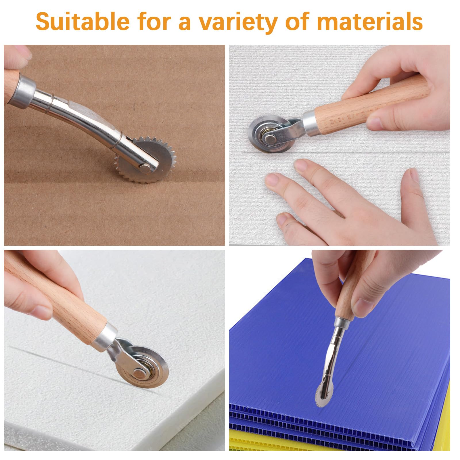 Kit di 2 strumenti per ridimensionare scatole, in cartone solido e tratteggiato, con manico in legno, per realizzare biglietti, carta, metallo, fogli e artigianato in pelle