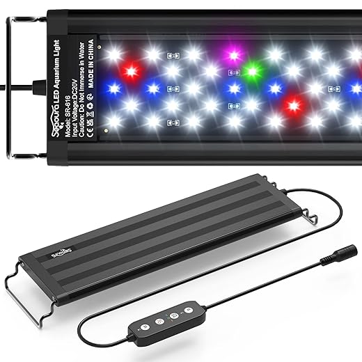 SEAOURA Led Aquarium Light for Plants-Full Spectrum Fish Tank Light with Timer Auto On/Off, 12-18 Inch, Adjustable Brightness, White Blue Red Green Pink LEDs with Extendable Brackets for Freshwater