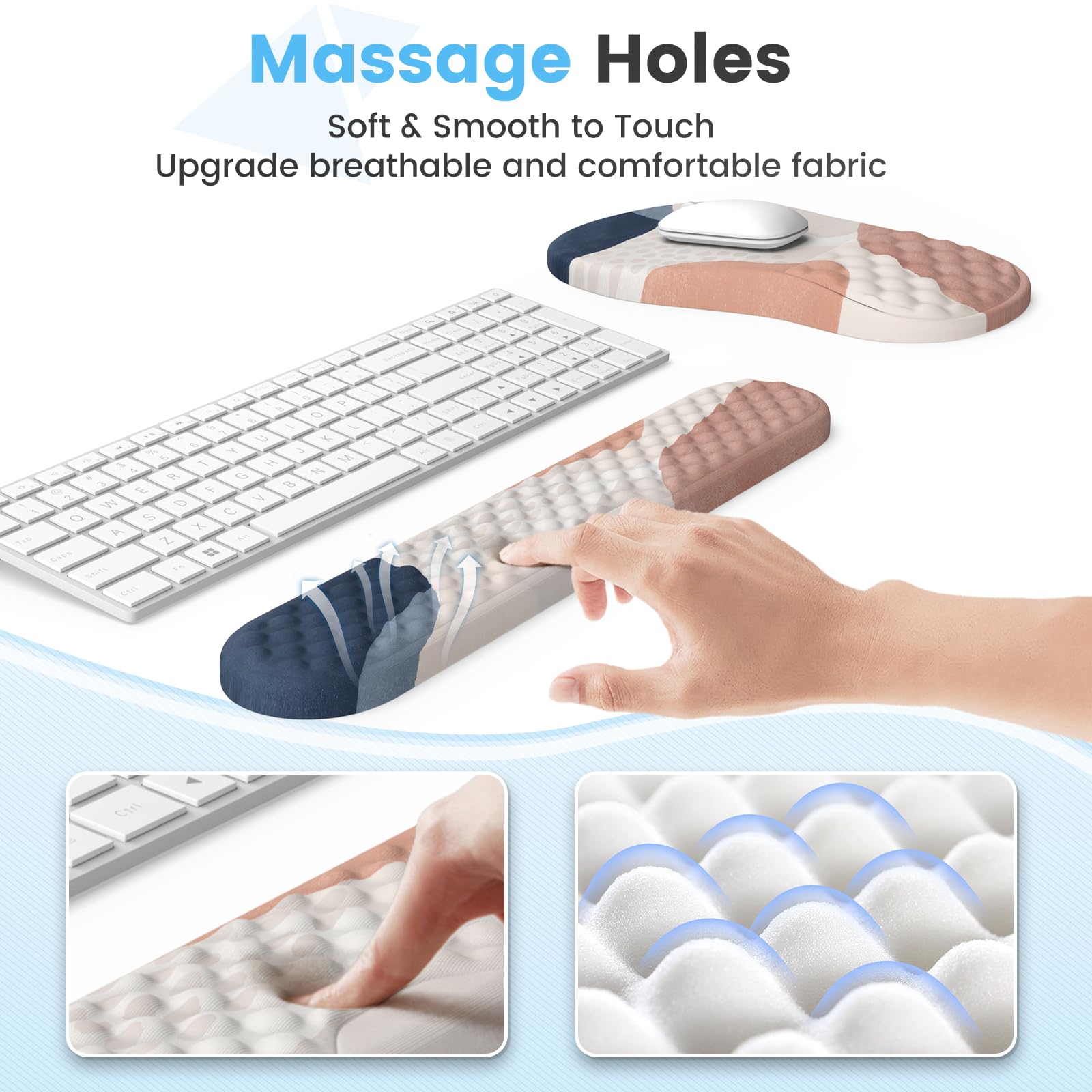 HAOCOO Ergonomisches Mauspad mit Handgelenkauflage und Tastatur-Handgelenkauflage-Set, 3-teilig, Computer-Karpaltunnel-Mauspads für den Schreibtisch mit Untersetzer, Memory-Schaum-Mauspad für
