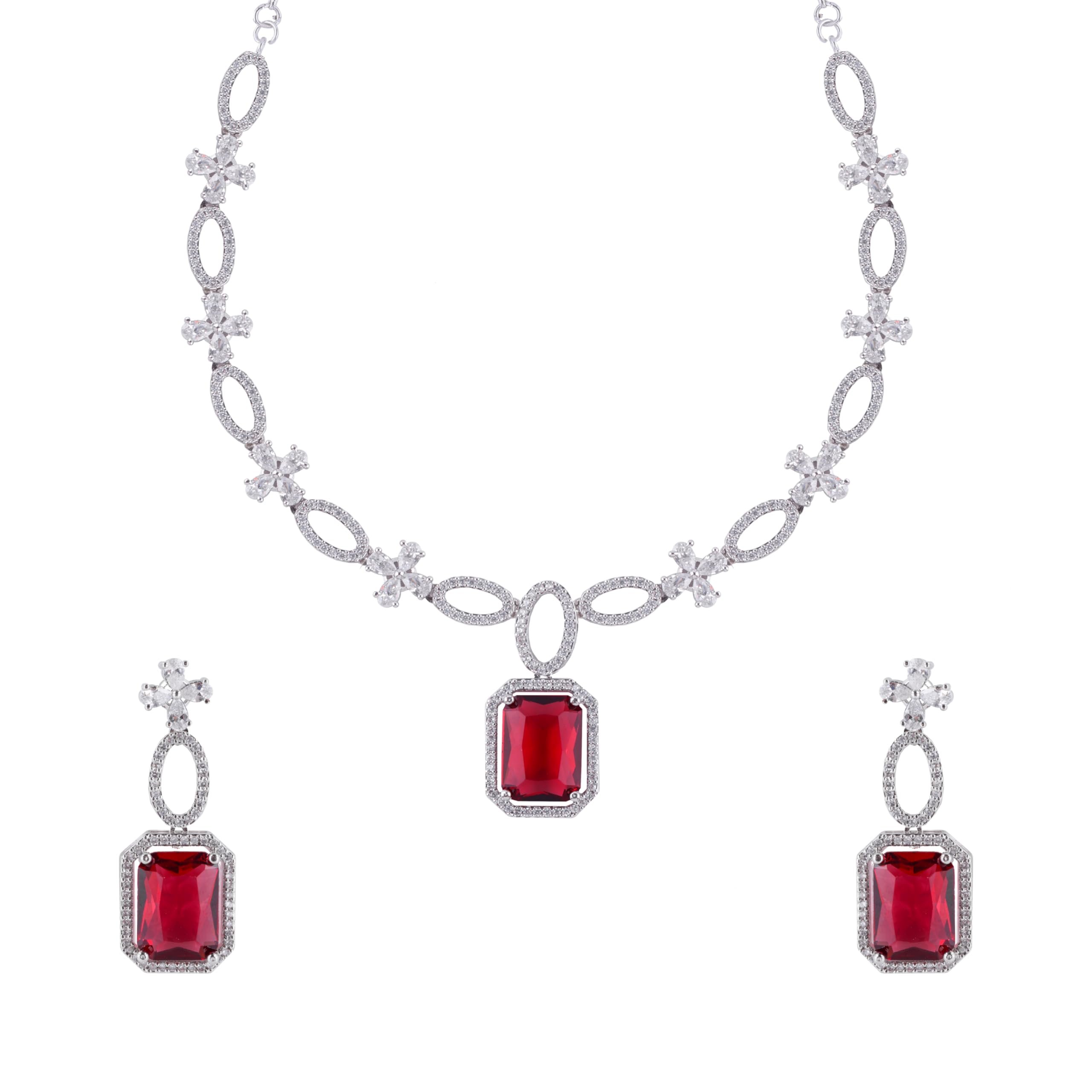 Niramya Jewels Brass Designer Stone Zirconia Drop Necklace & Earring Set | Jewellery Set For Women & Girls | Studded Necklace Set (B0CDQDJWCB) Amazon Price History, Amazon Price Tracker