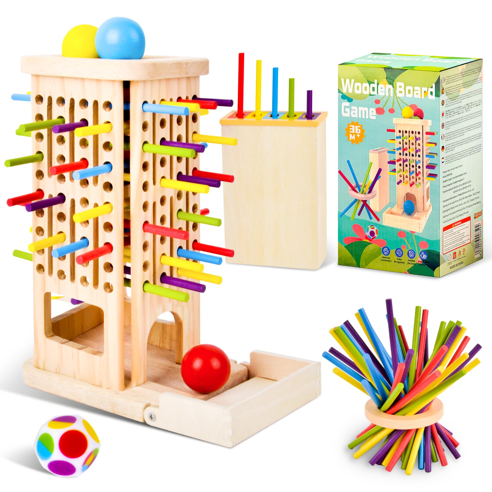 Qhpbuy Montessori Wooden Board Game Toy for 3 4 5 6 Year Old