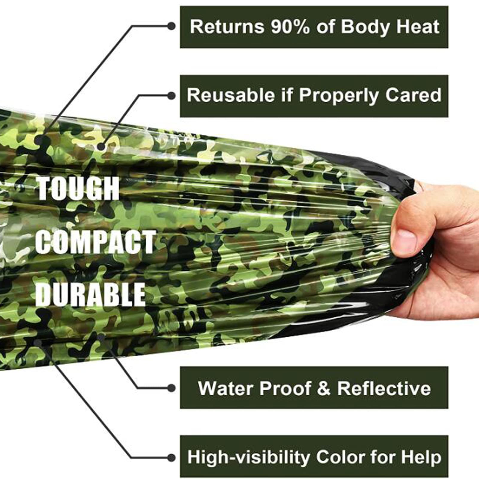 Survival Schlafsack, Notfall Thermo Survival Wetterfest Schlafen Notfall Rettungsdecke Wiederverwendbar mit Pfeife und versiegeltem Zylinder