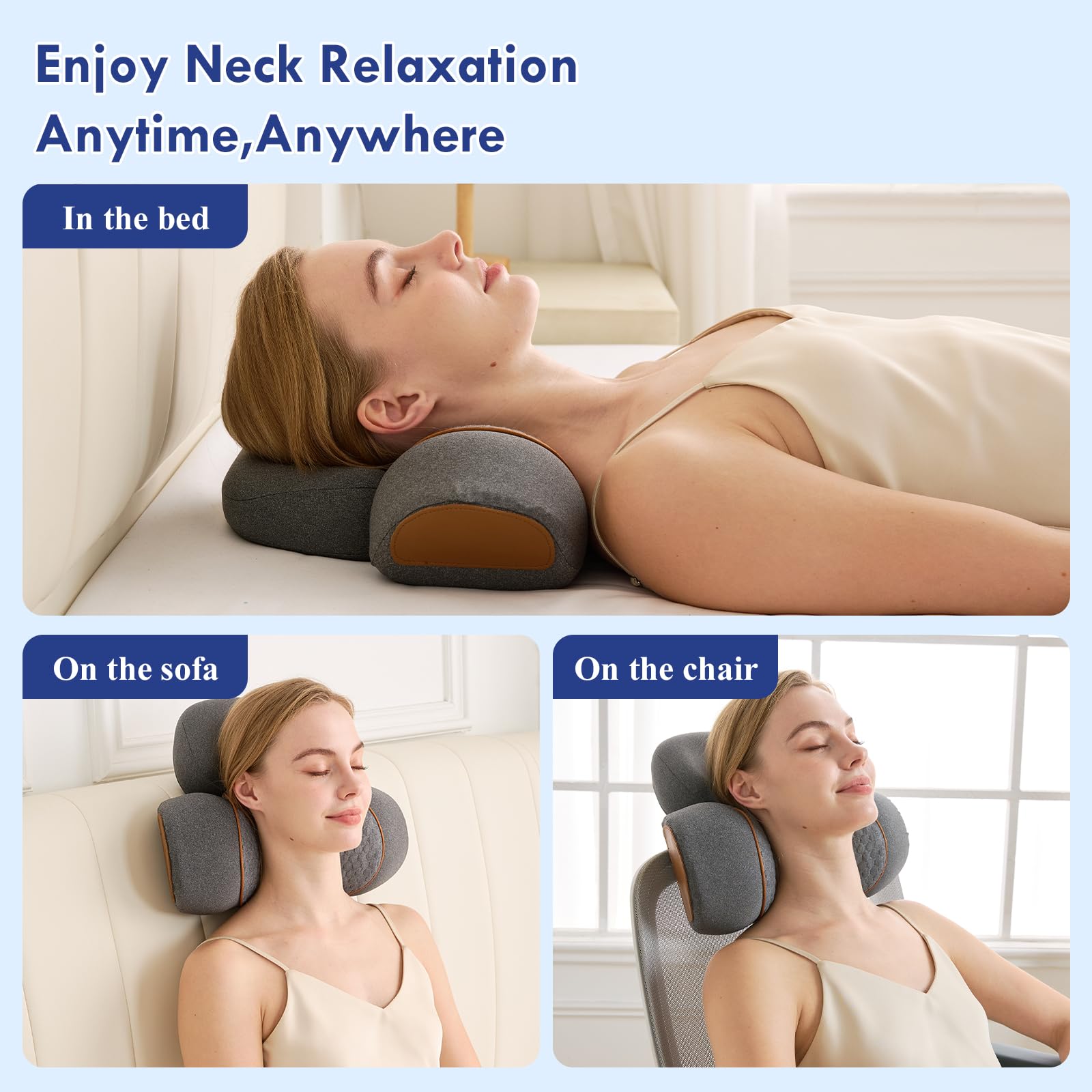 3 in 1 Heated Neck Massage Pillows with Heat for Pain Relief Deep Tissue, Rechargeable Cervical Neck Hump Corrector, Wireless Pillow Supports — view 5