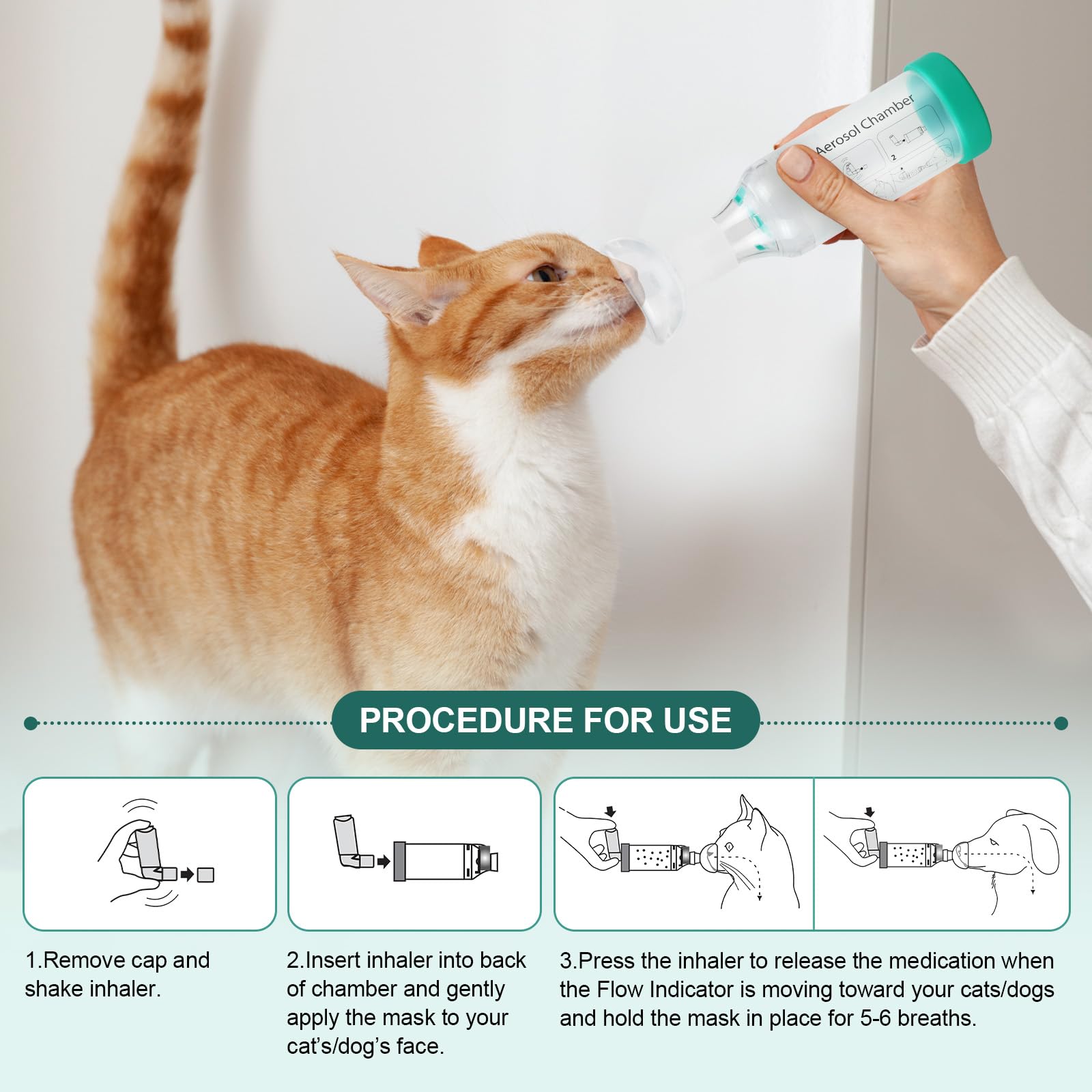 Espaciador de inhalador de mano para gatos con 2 máscaras para gatos que ayudan a respirar y administrar medicamentos