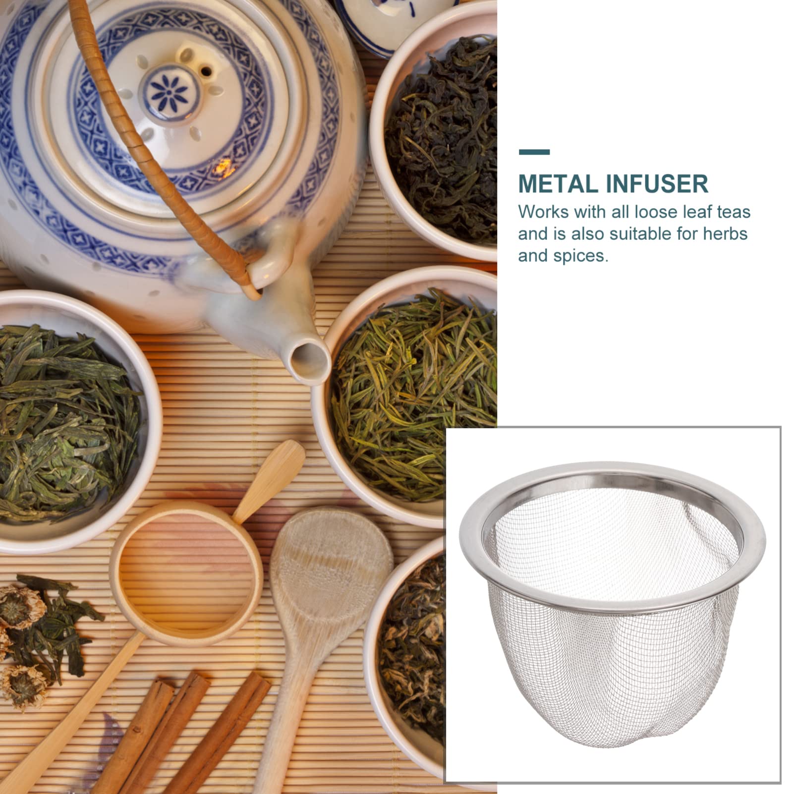Juego de 8 filtros de té de acero inoxidable de 65 mm para hojas de té y café