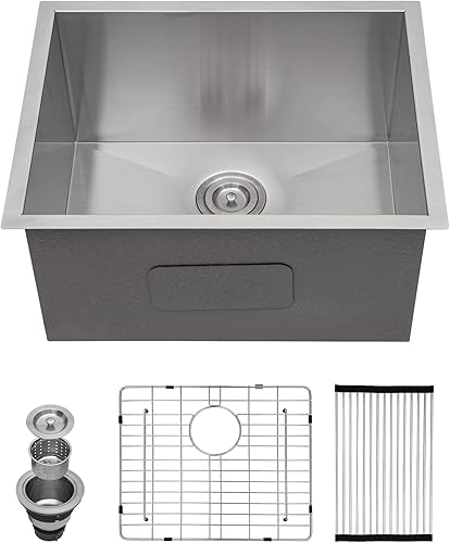 Kichae Fregadero de lavandería de 21 x 18 pulgadas, fregadero de acero inoxidable de 12 pulgadas de profundidad para debajo de la encimera, lavabo