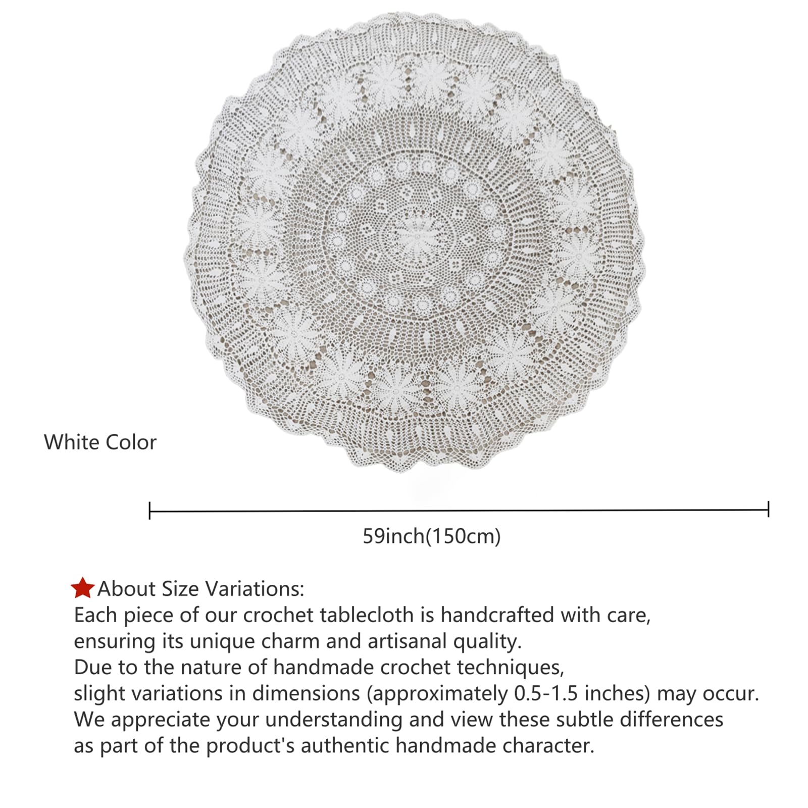 USTIDE 60 inch White Crochet Cotton Lace Tablecloth Elegant Floral Round Table Cloth Lace Dining Table Covers Kitchen Home Decor