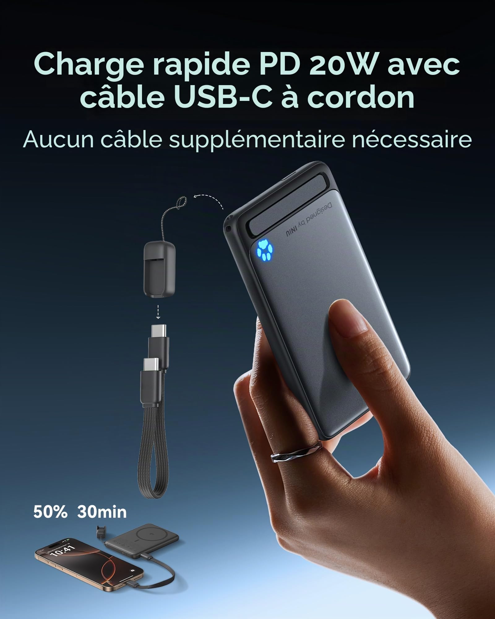 INIU Qi2-Certificat 20W Batterie Externe, 5000mAh Magnetique Power Bank, Charge Rapide Powerbank Travel Essentials, Batterie Portable Mince Compatible avec iPhone 16 15 14 13 12 Pro Max Rose