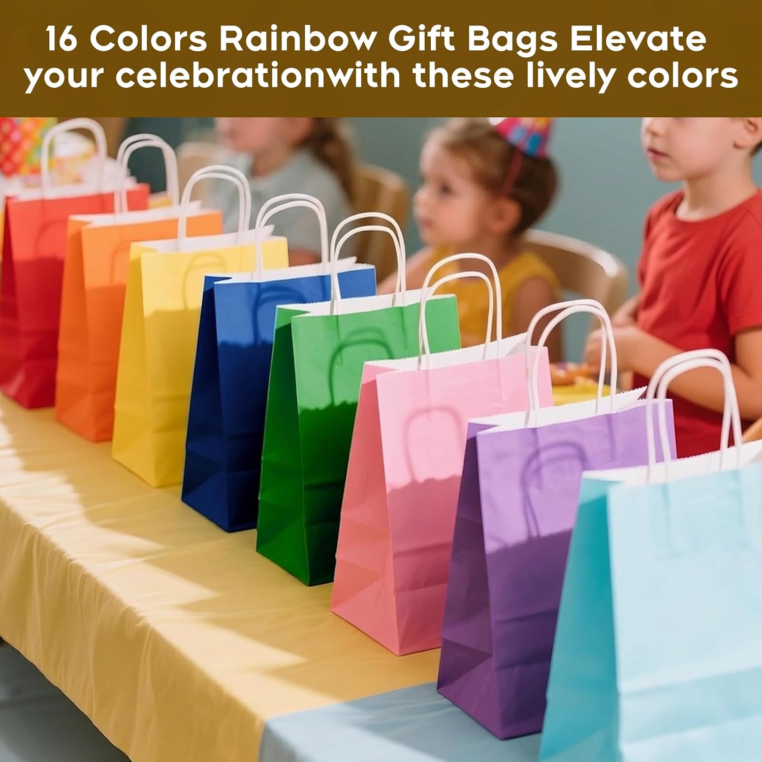 16-Packs Gift Bags with Handles 8.3"x5.9"x3.15", 16 Random Solid Colors, Small Size Party Favor Bags Multiple Uses Mix image 5