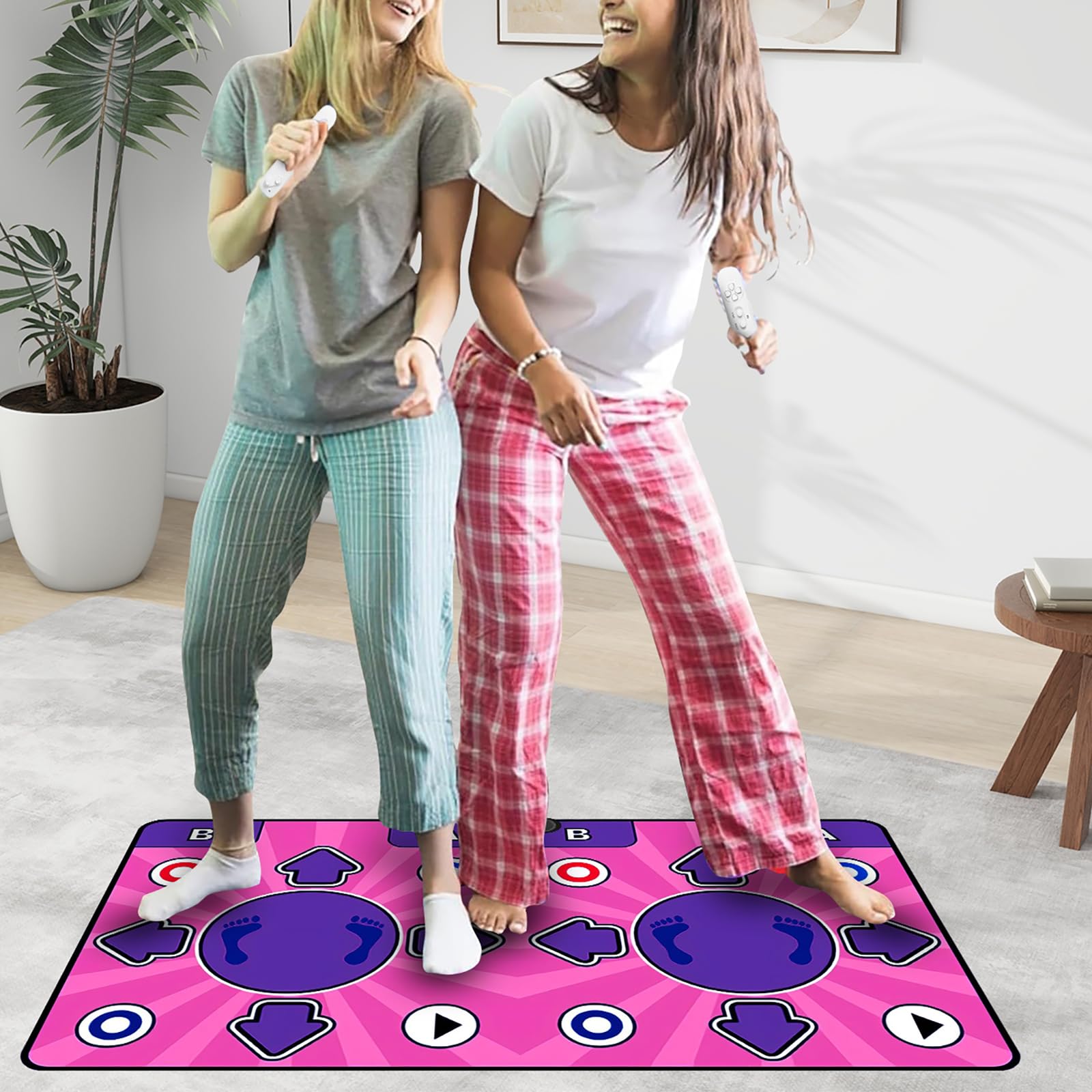 Doppel Tanzmatte mit HDMI-Anschluss, Tanzmatte Kinder mit Musik-Upload & Automatischer Schrittgenerierung, Multifunktions Dance Pad mit 2 Controllern für Heimfitness und Familienspaß