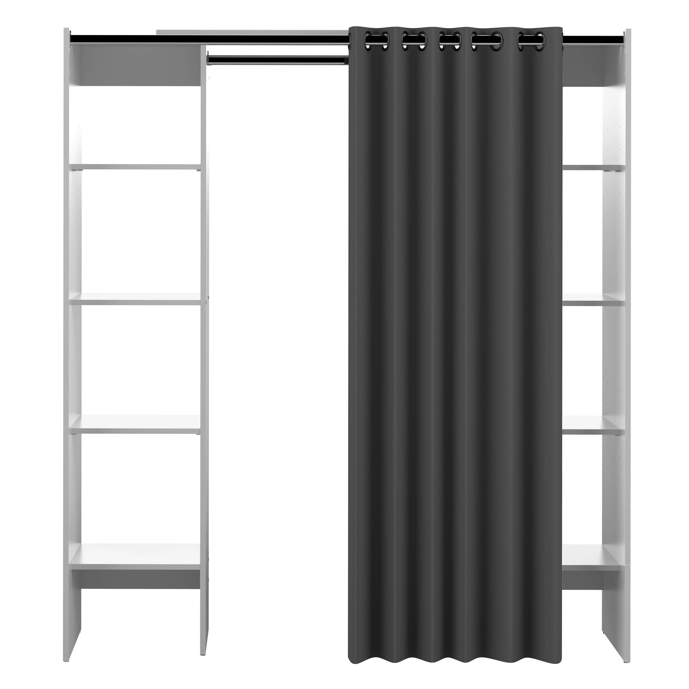Symbiosis Tom Armoire 2 Colonnes, Blanc avec Rideau Gris 112/185.3x50x182 cm