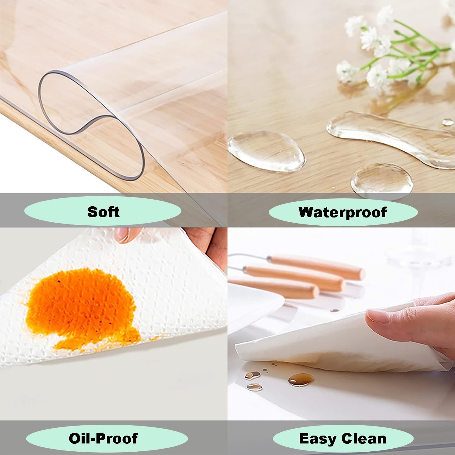 Sottomano da scrivania trasparente, a prova di olio, 1,5 mm di spessore, rettangolare, protezione per tavolo da pranzo, copertura trasparente per tavolo da computer, disponibile in varie dimensioni,