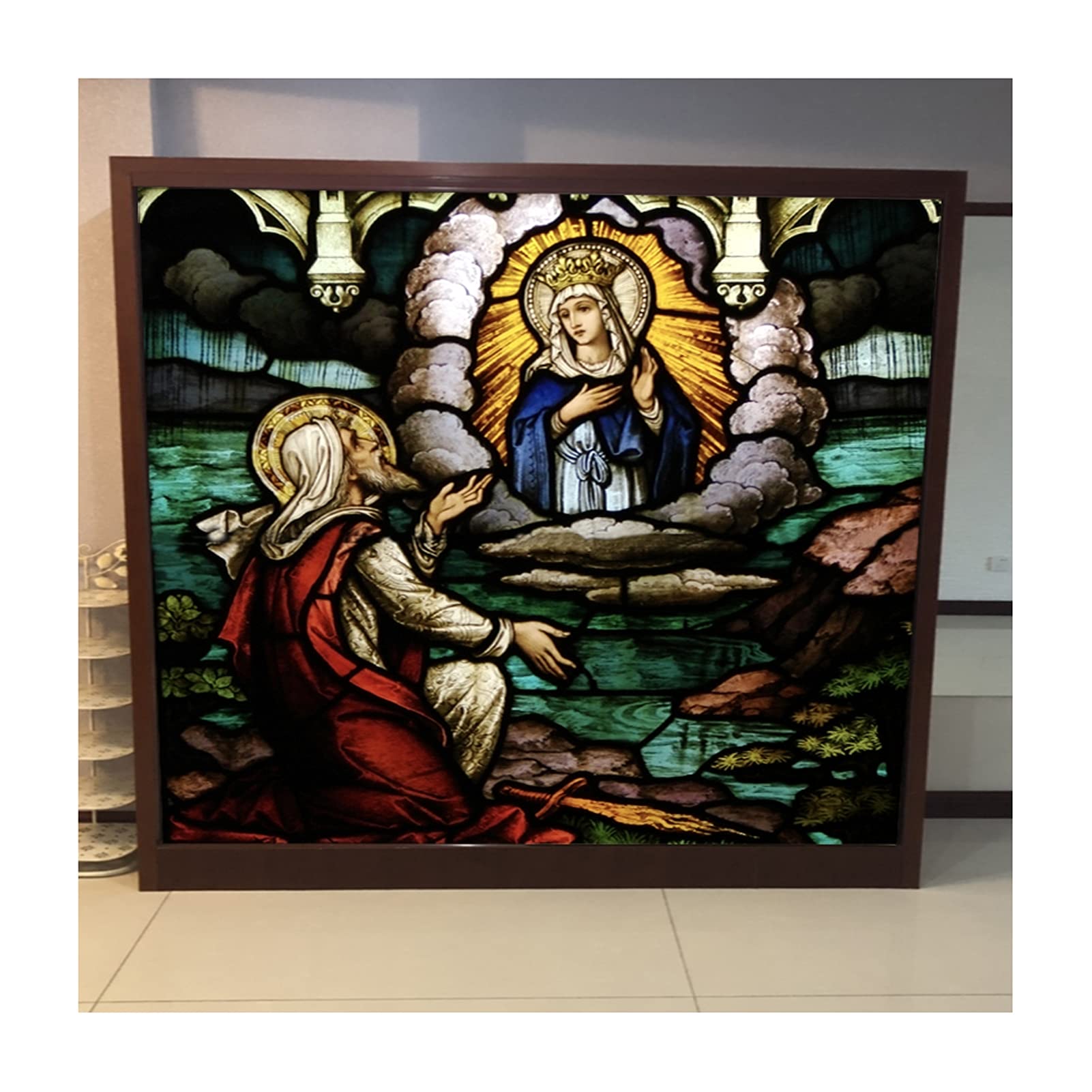 Window Film, Church Stained Glass Decorative Film Anti-UV Anti-UV Static Privacy Clings Film Jesus Religious Figures Decor,25,45x120cm