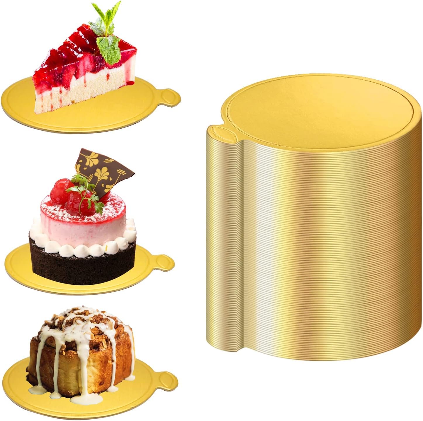 100 Pcs Round Mini Cake Boards 3 inch - Gold Mousse Cake Base - Disposable Round Mini Cake Pads - Dessert Board Pastry Bases Round for Mousse Cupcake, Cake Dessert, Cake Decorating