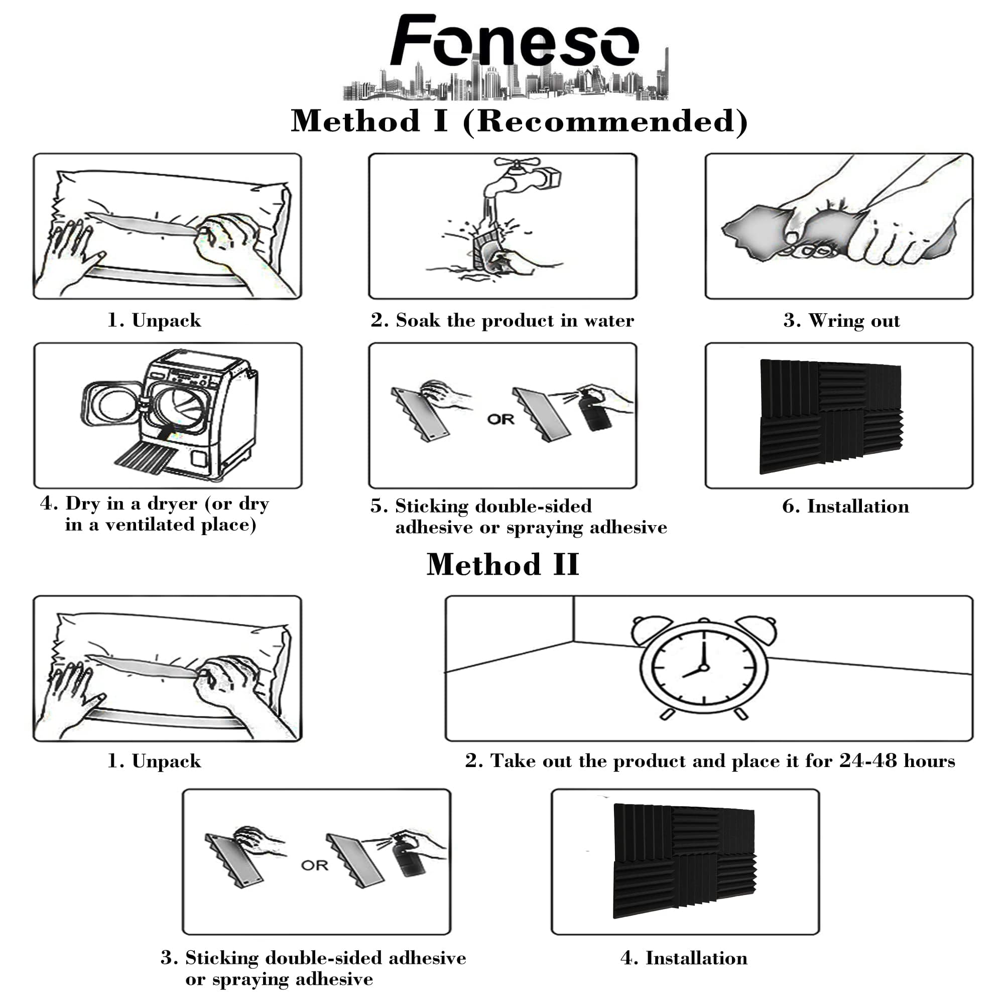 Foneso - Paquete de 48 paneles de espuma acústica, paneles de pared acústicos de 5 x 30 x 30 cm, paneles de pared acústicos Foneso para estudio, grabación de podcast, salas de juegos, oficinas
