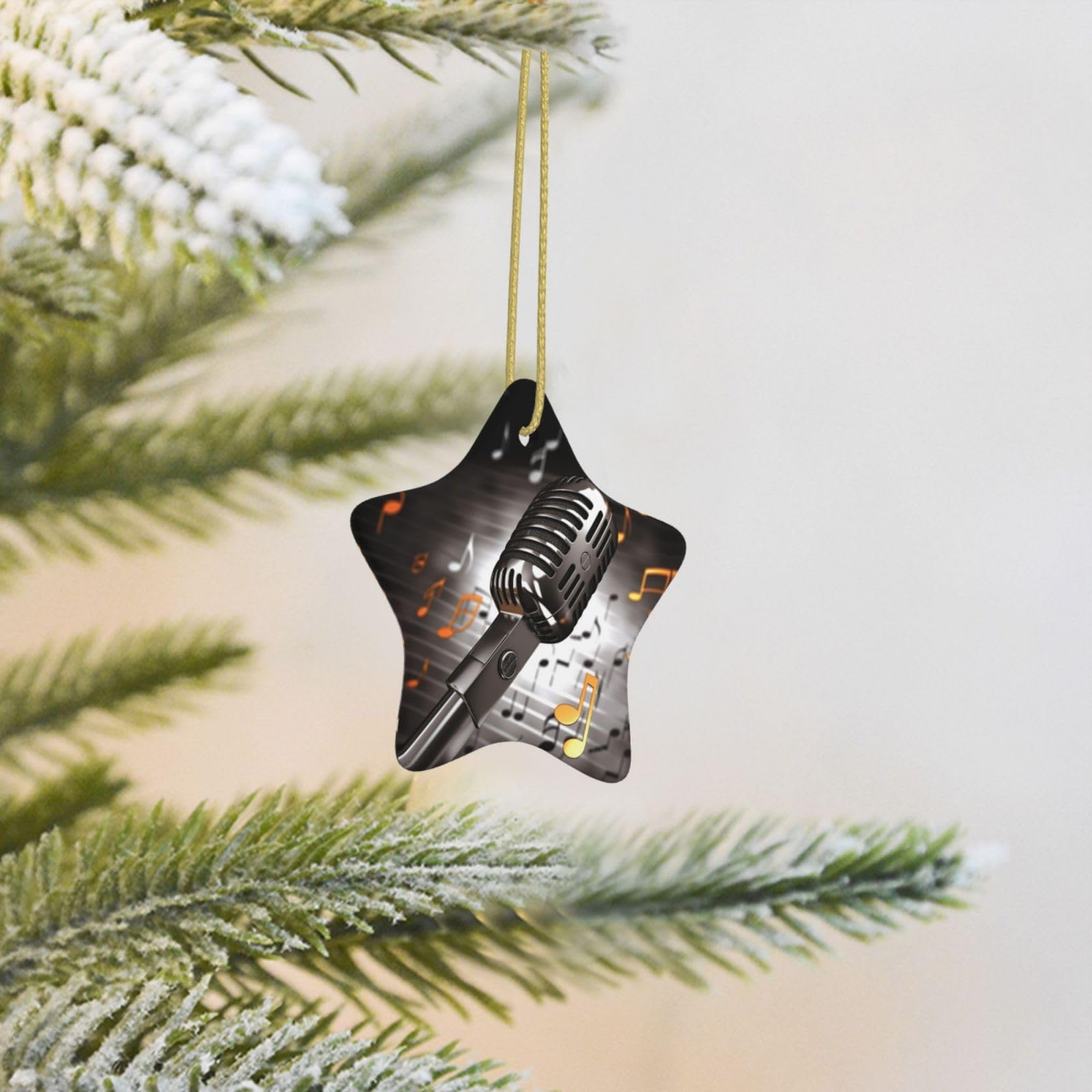 Christmas Tree Decoration Hanging Star Ornament Microphone with Music Notes Ceramic Ornaments Christmas Tree Decorations Star Pendants for Xmas Tree Winter New Year Wedding Party Supplies