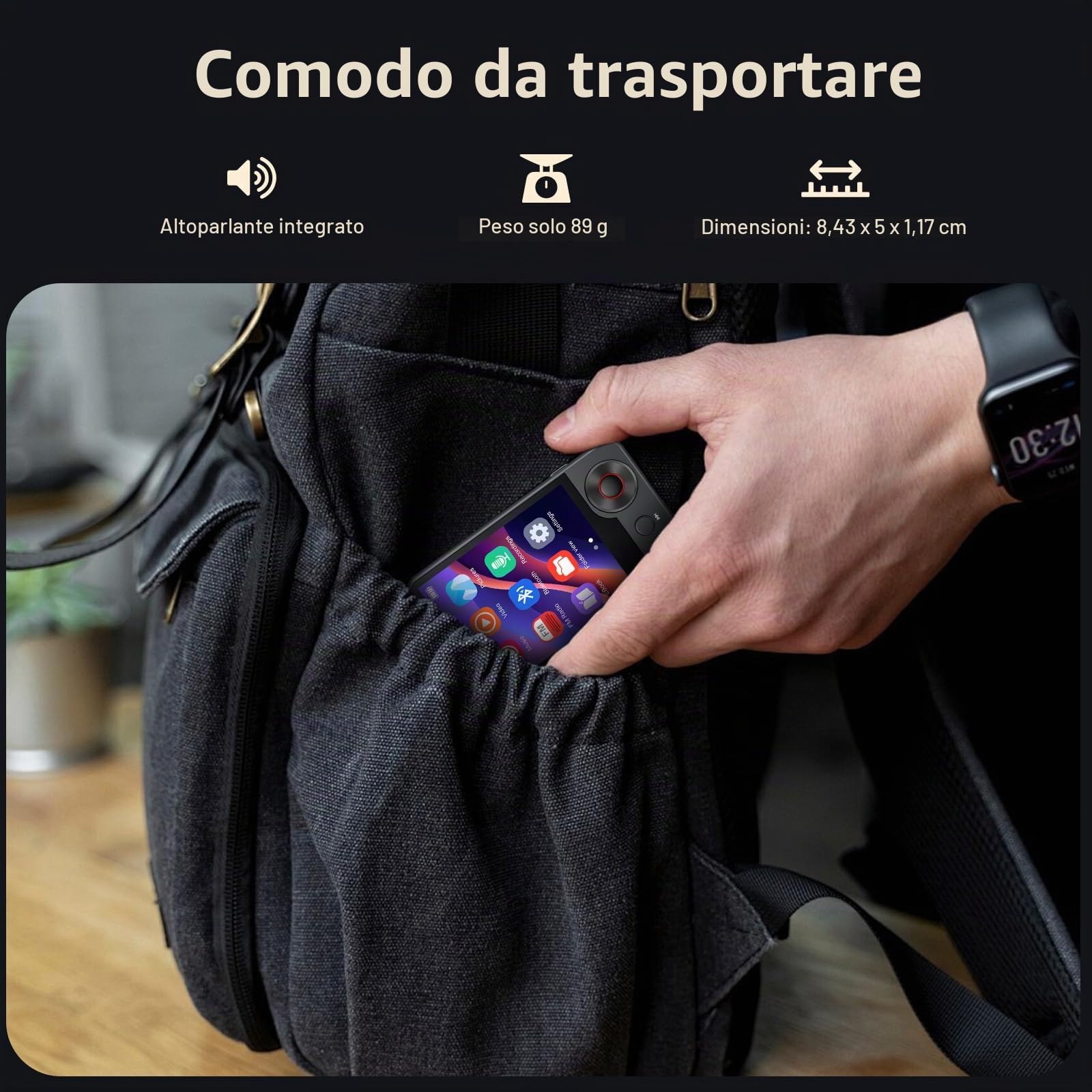 128GB Lettore MP3 con Bluetooth 5.3, Oilsky 2,4 pollici Portatile Touchscreen Lettore MP3 con Altoparlanti, Radio FM, Registrazione Vocale, Cuffie (grigio)