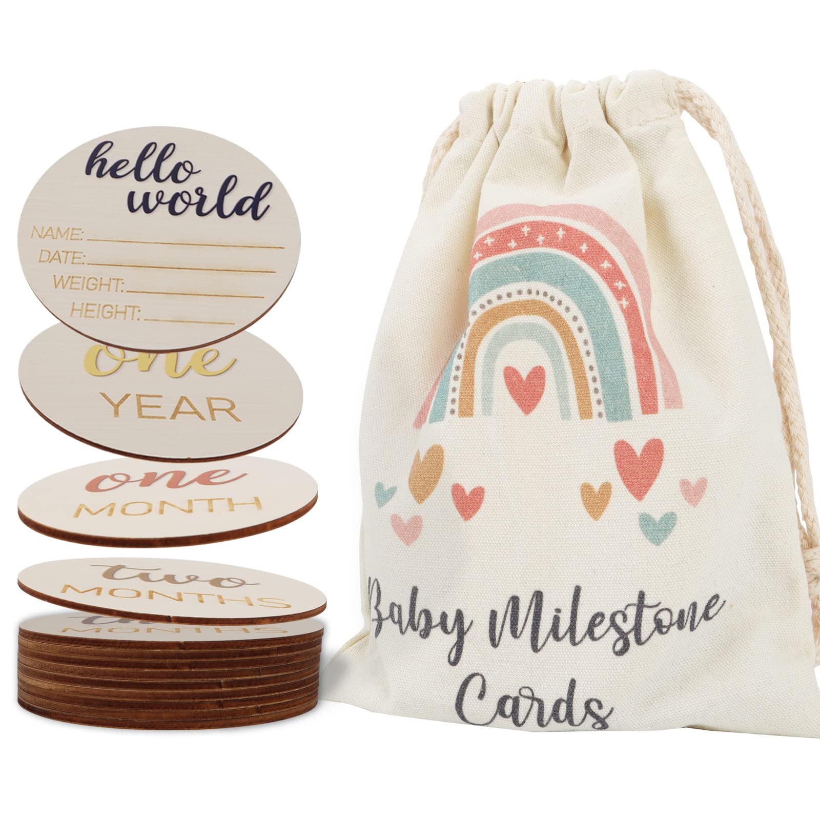 Anyzal Baby Monthly Milestone Cards Baby Announcement Sign Calligraphy Monthly Milestone Wood Discs Carving Wooden Circles Set of 13 Newborn Photography Props for Baby Boy or Girl Gift for New Mom