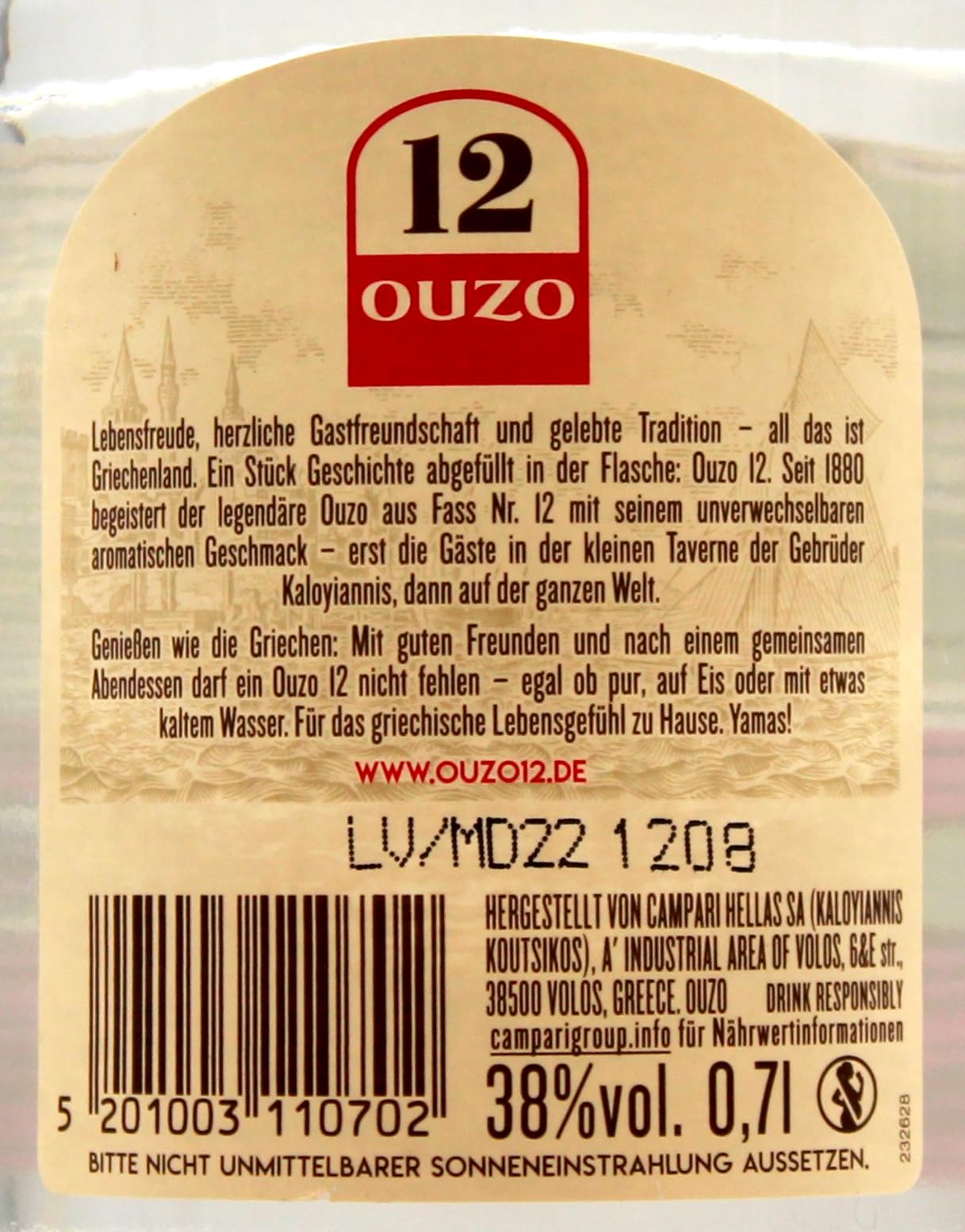 Ouzo 12 Likör 38% vol., 6er Pack (6 x 0.7 l)
