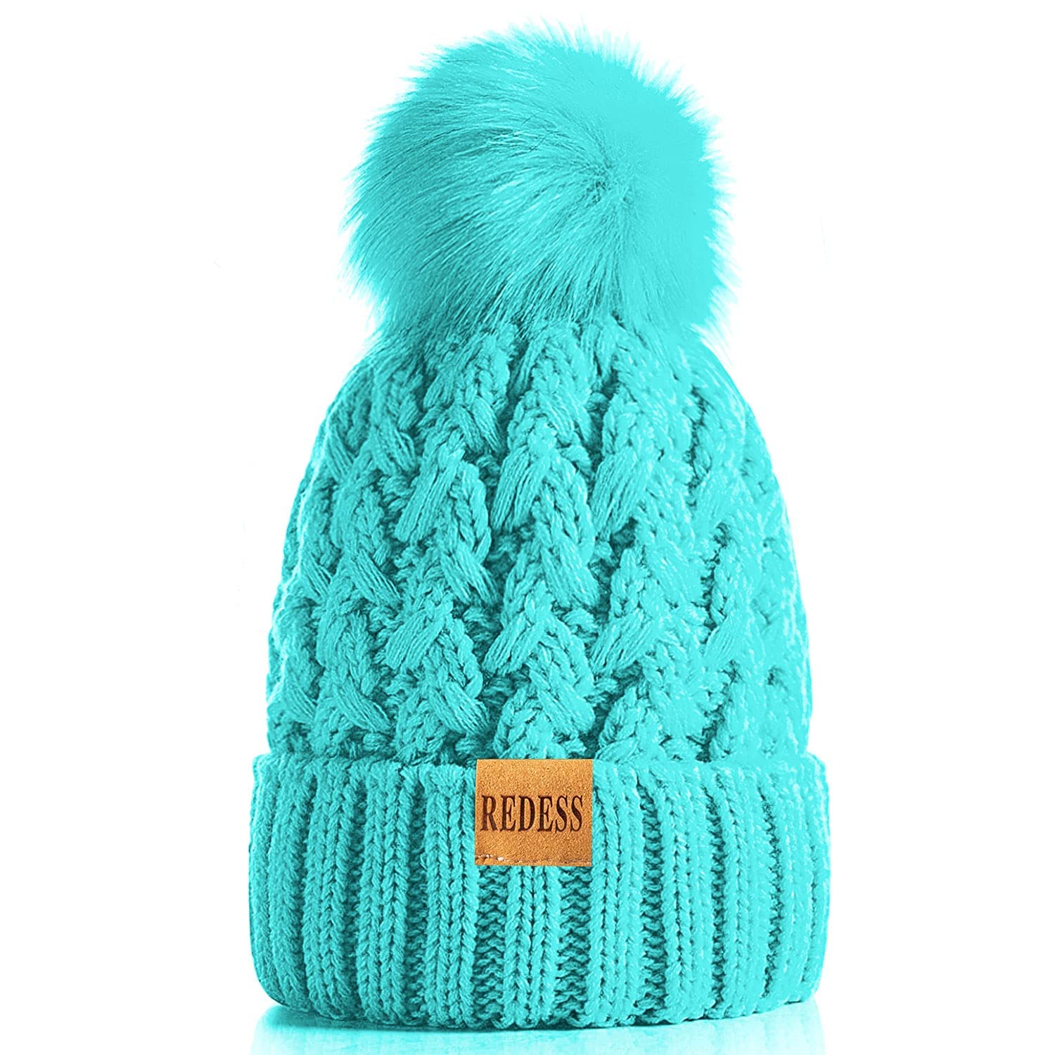 REDESS Cappello Invernale da Donna con Pompon con Pompon Cappelli Caldi Foderati in Pile, Berretto Incrociato in Maglia di Neve Spessa e Morbida per Le Signore
