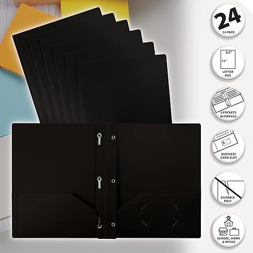 Miniatura 3 de Better Office Products Carpetas de plástico negro de 2 bolsillos con puntas, peso pesado, carpetas de polietileno tamaño carta, paquete de 24, con 3