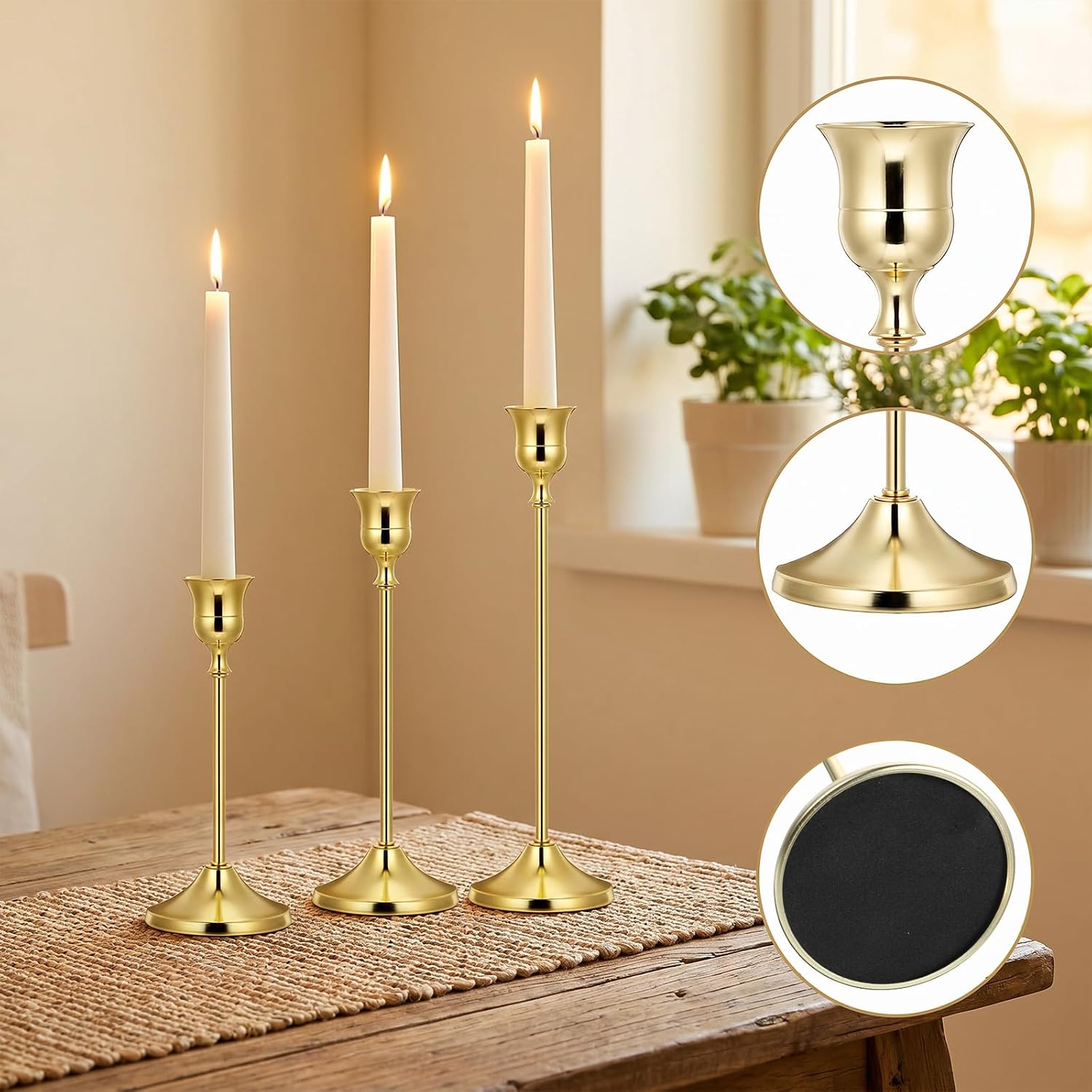 3Pcs Candle Holders for Candlestick, Vintage Gold Candlestick Holder