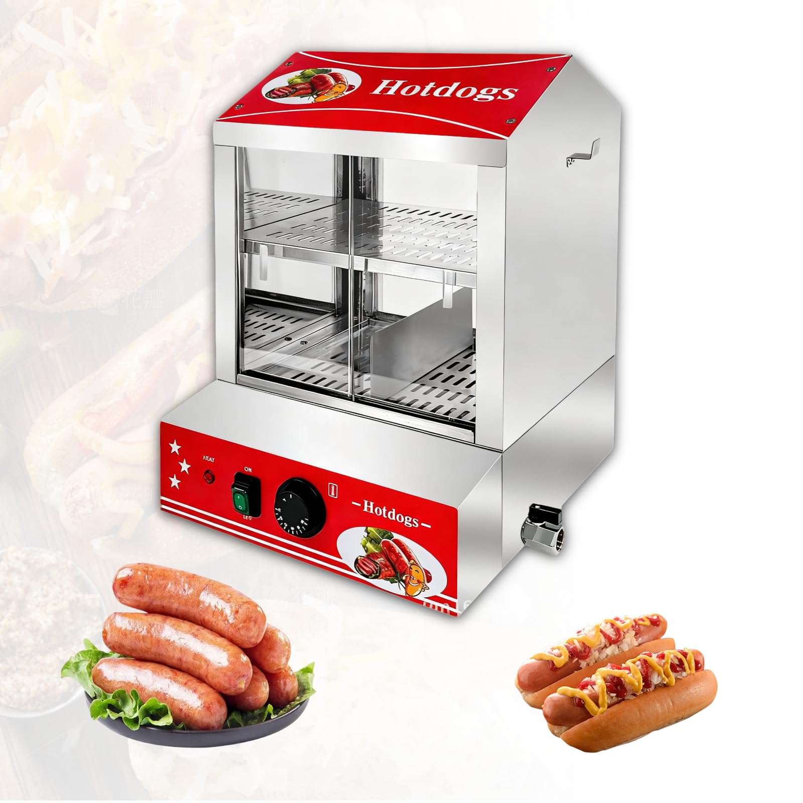 Ta 27-litrowa parowarka do hot dogów może jednocześnie ugotować 175 hot dogów i 40 bułek. Posiada dwuwarstwową konstrukcję z wyjmowaną półką i klipsami do żywności. 110V