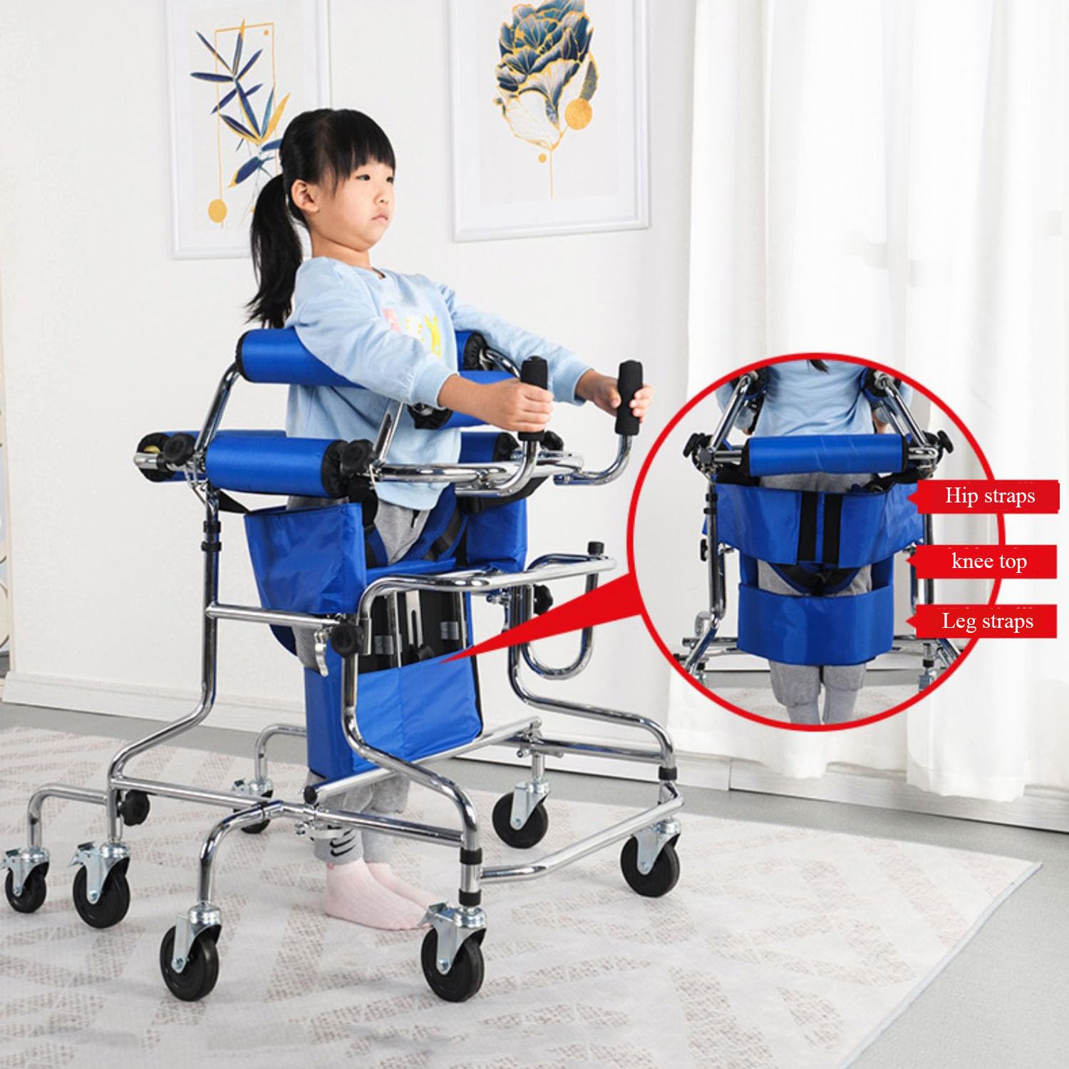 Andador portátil para niños con parálisis cerebral, de aluminio, con altura ajustable, para rehabilitación de miembros inferiores y 8 ruedas.