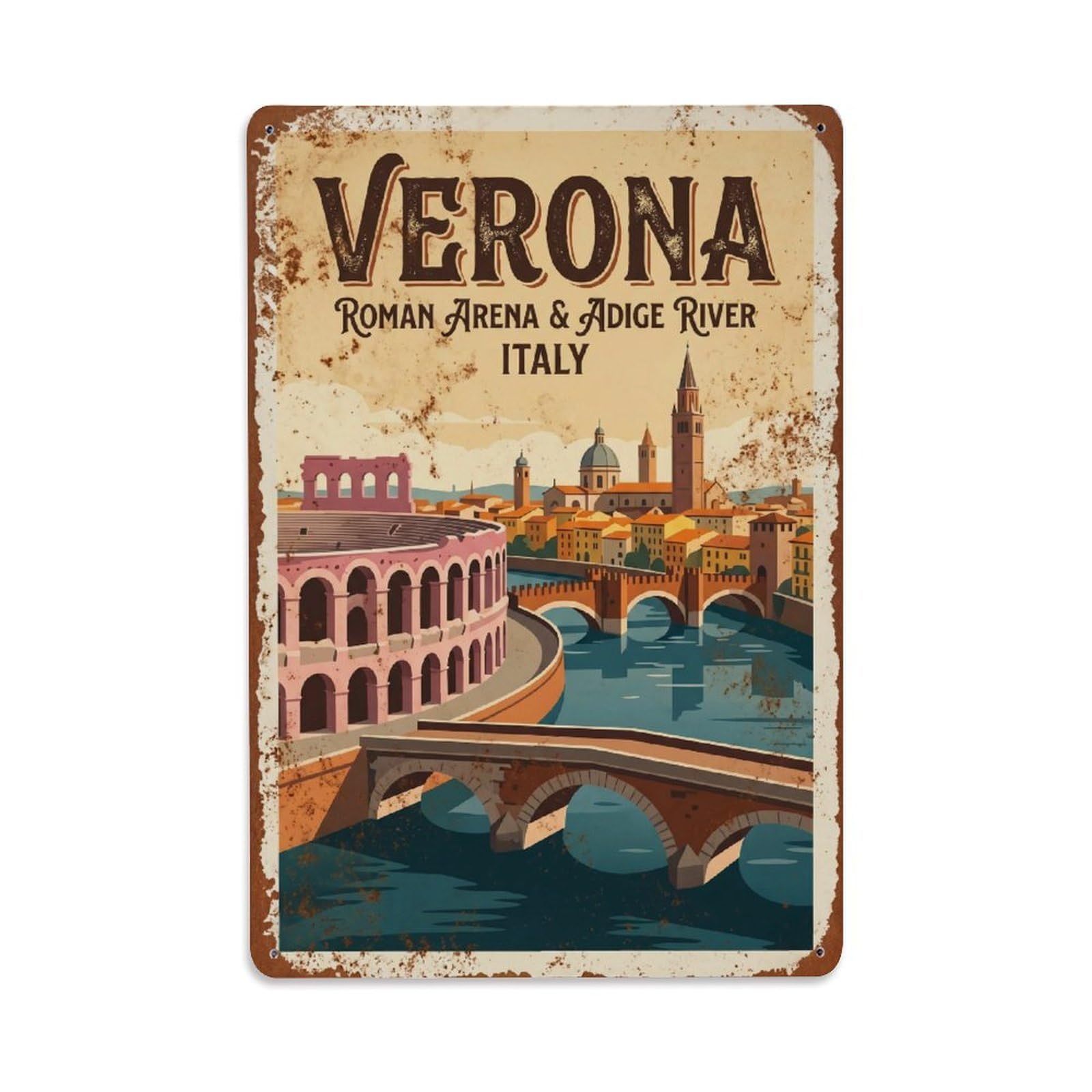 Vintage Travel Verona Italy Metal Tin Sign