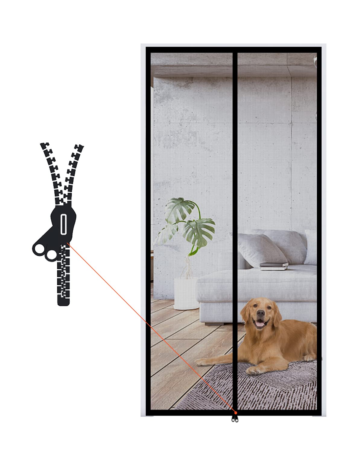 SHRRL Zippered Screen Door Fits Door Size 30" x 80", Cat Scratch Proof Mesh Screen with Zipper Seal for Front Rear Patio Deck Sliding Doors Black