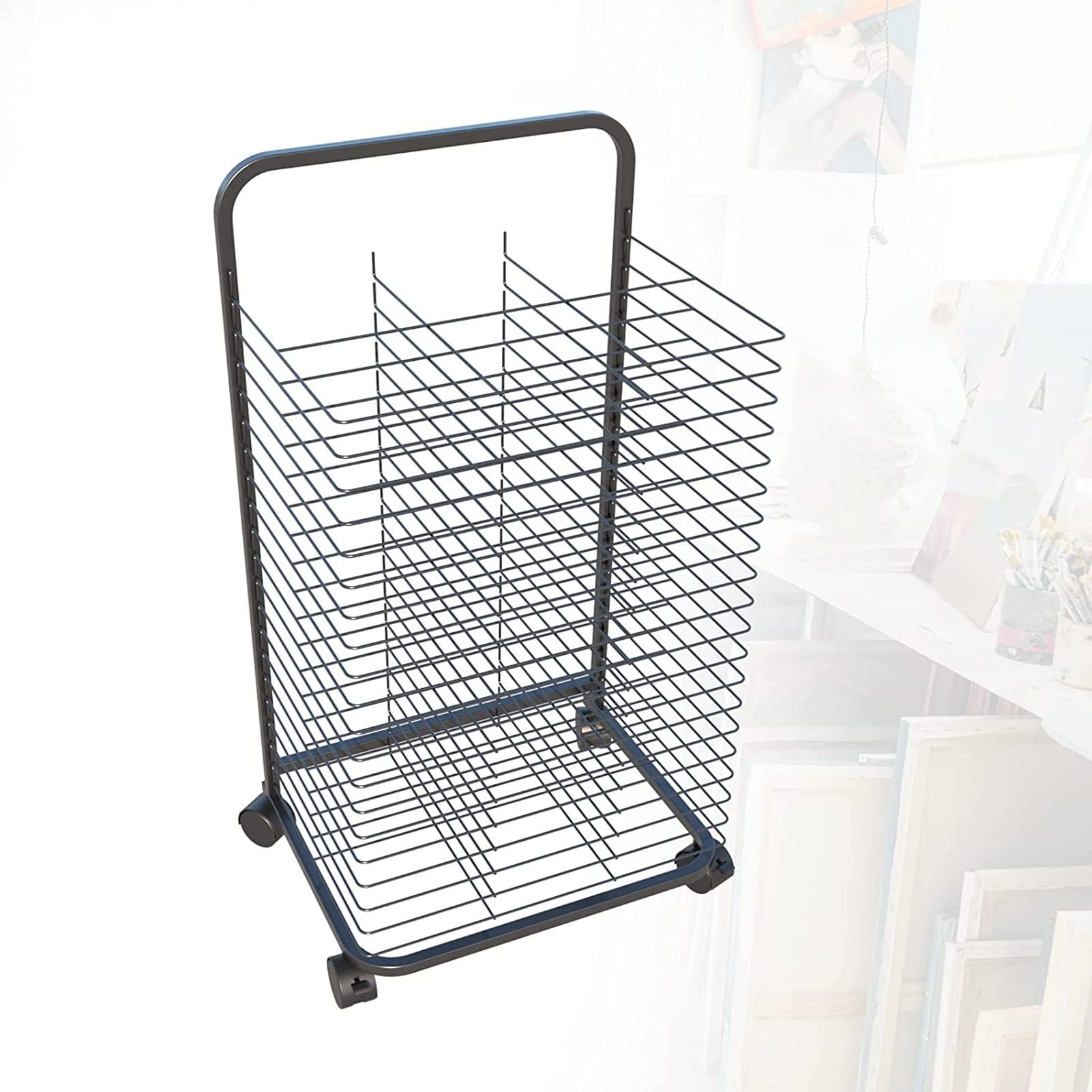 Séchoir À Papier Mobile A3 Standard avec Étagères Métalliques pour La Peinture Et Les Loisirs Créatifs. Étagère De Rangement Et D'Exposition en Métal avec roulettes, Idéa-35