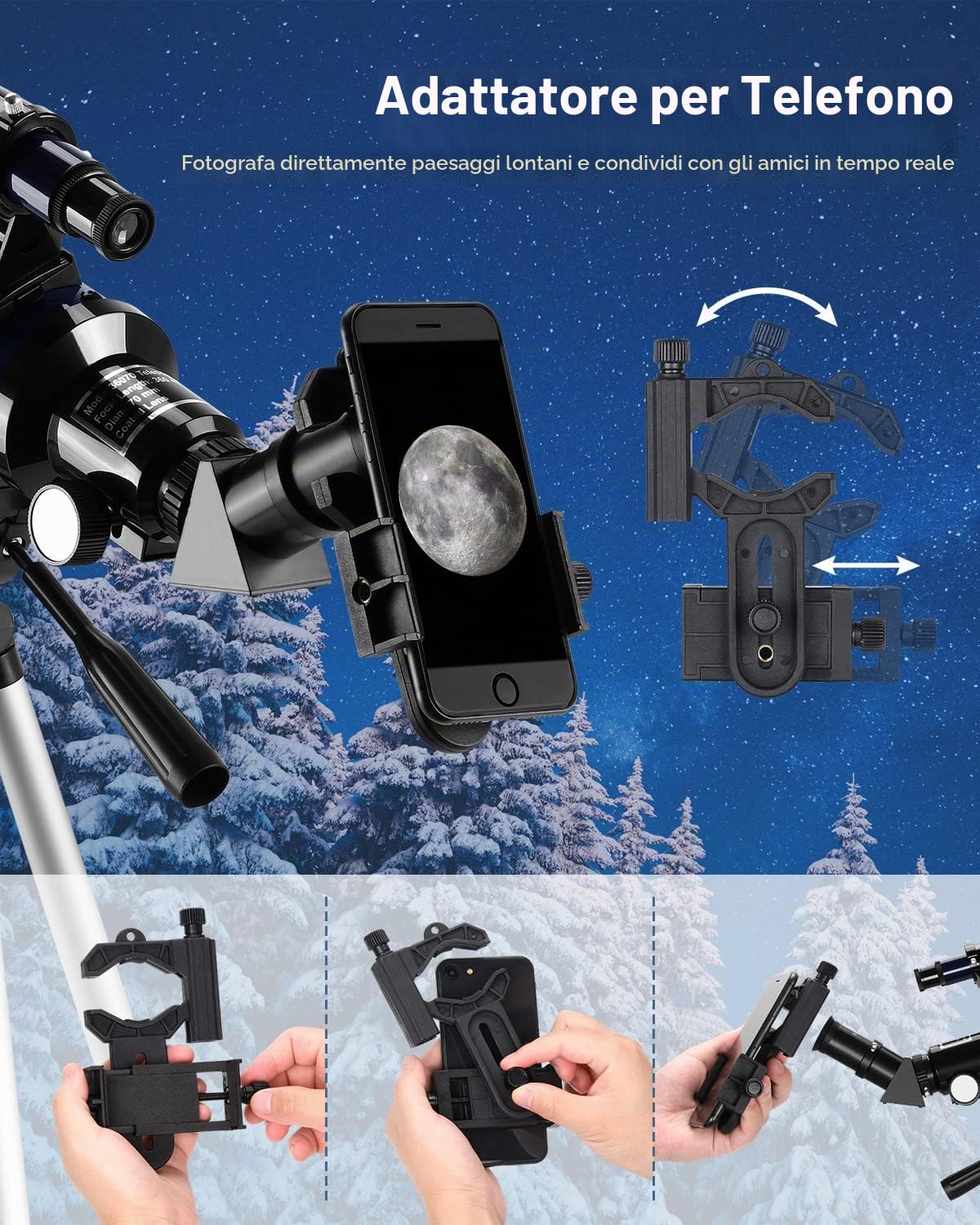ESSLNB Telescopio Astronomico Professionale 36070 Telescopio Astronomico con Regolabile Treppiedi Adattatore Telefonico 3X Barlow Lente e Filtro Lunare
