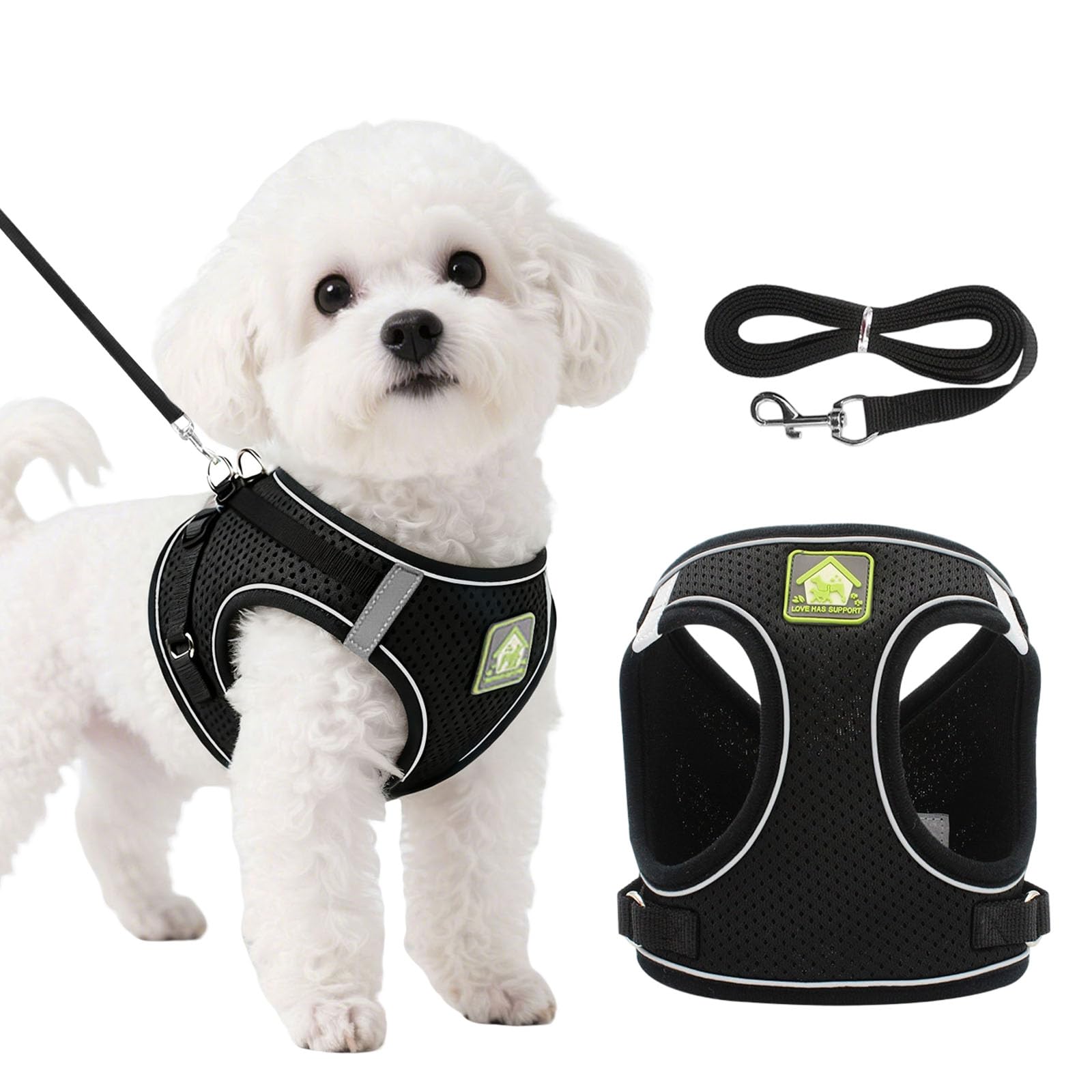 DOINEUFL Puppy Harness, Dog Harness and Leash Set, Soft Mesh Reflective Breathable Lightweight Vest-Style Dog Harness with Safety Buckle for Small and Medium Dogs, Cats, Puppies (Black, S) — image 1