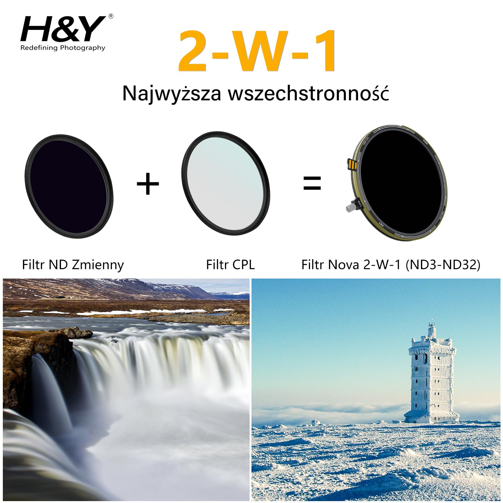 H&Y Nova Filtr magnetyczny ND3-32 o zmiennej gęstości z filtrem CPL 77 mm 2 w 1 (1,5-5 stopni) i filtrem polaryzacyjnym kołowym. Szkło optyczne HD German, wielowarstwowa powłoka nano, NVD-77