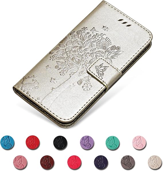 Coque pour iPhone 14 / iPhone 13, Etui Protection Housse Premium en Cuir PU, Antichoc Étui à Rabat Portefeuille Flip Case pour iPhone 14 / iPhone 13 (Or) - 3