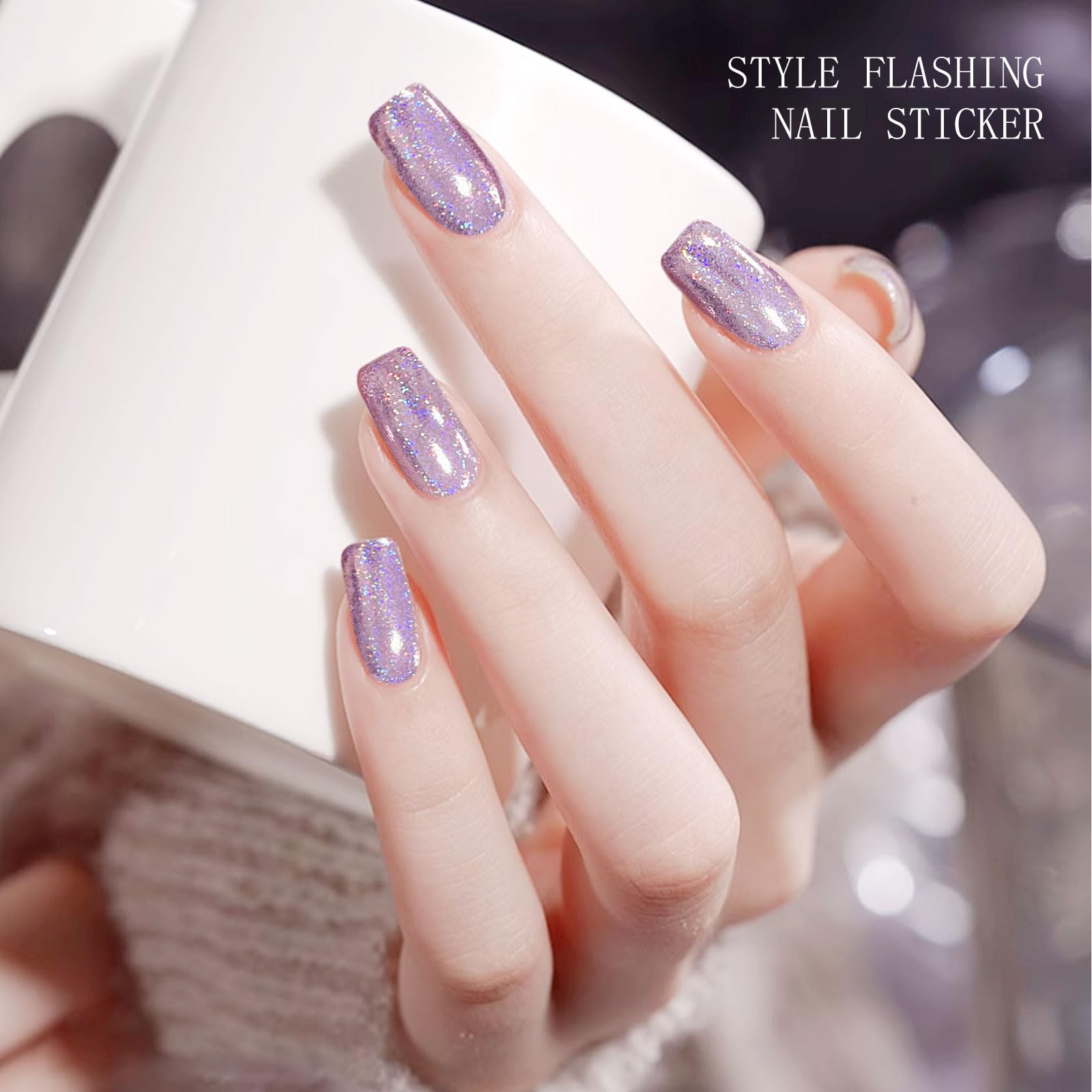 JMEOWIO Gel Nail Strips Light Purple Glitter Semi Cured UV/LED Nails Art Design Decoration Accessories, Purple Pink Glitter - Image 3