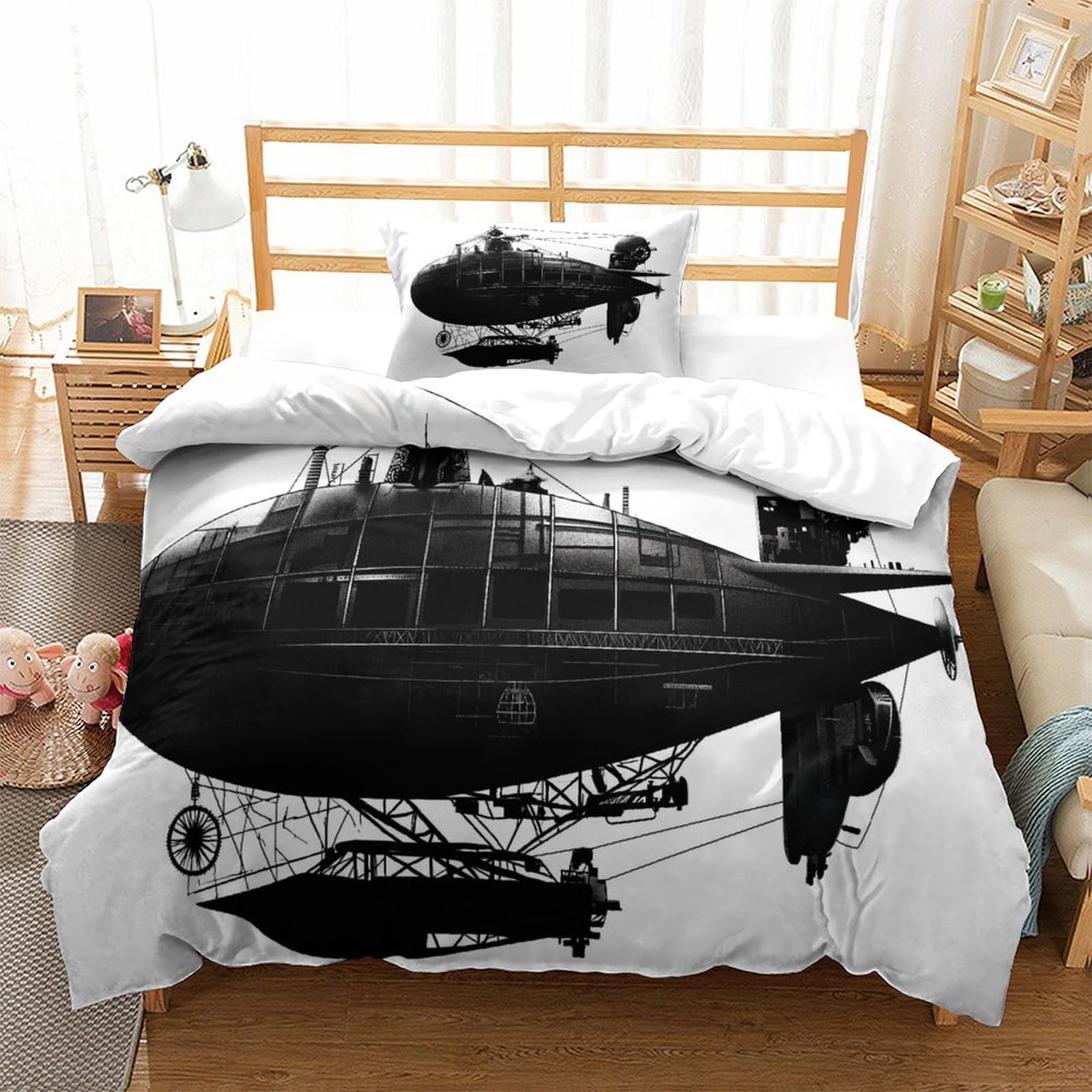 P1S9U7W5Y Modern Helicopter 3D Printed Duvet Cover Set 3pcs Microfiber Artistic Helicopter Bedding Set Single（135x200cm）
