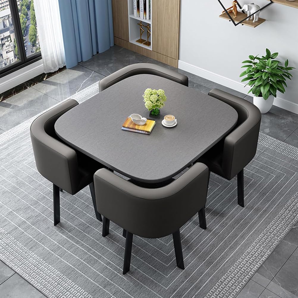 AYCDL Modern Dining Table Set with 4 Durable Chairs Compact Round/Square Kitchen Furniture Ideal for Home Conference and Meeting Rooms 90cm Size Stylish Rec,26-80cm