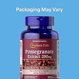 Puritan\'s Pride Premium Pomegranate Extract 250mg, Dietary Supplement for Antioxidant Health and Healthy Aging Program, 40% Ellagic Acid,120 Rapid Release Capsules (Packaging May Vary)