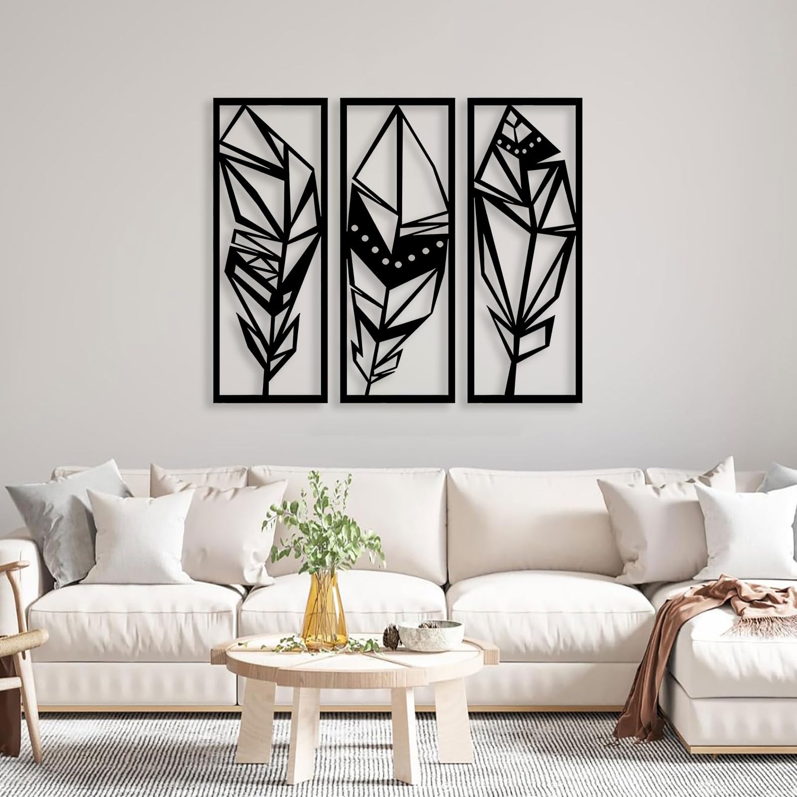 Rustic Metal Feathers Wall Art - 12x20 Inches, Southwest Boho Decor For Living Room, Bedroom, Office 6 thumbnail image
