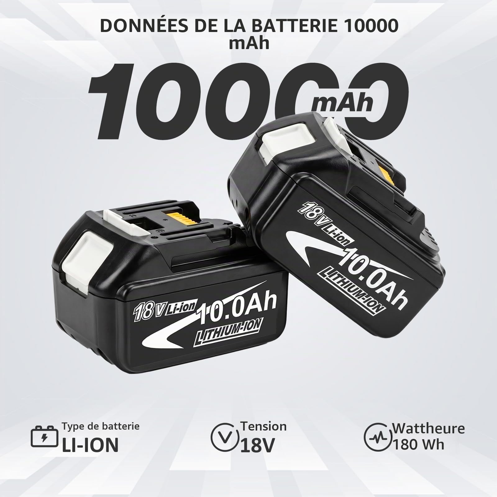 2 x 10000 mAh/10,0 Ah Compatible pour Makita Batteries 18V