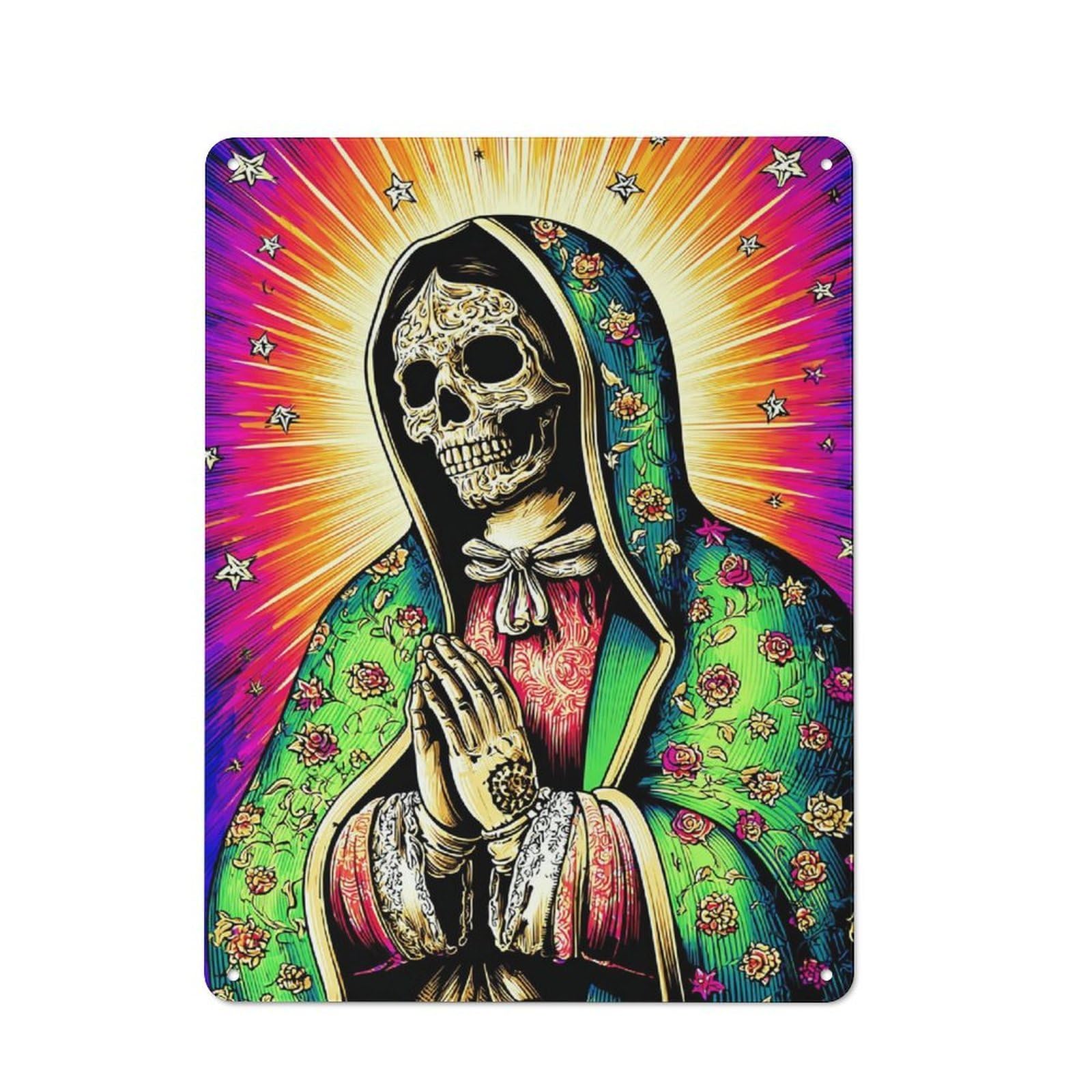 Junmoney Skull Virgin With Floral Veil Classic Metal Wall Decor 40X30cm, Decorative Tin Plaque For Cafe, Pub, Workshop Or Home Bar
