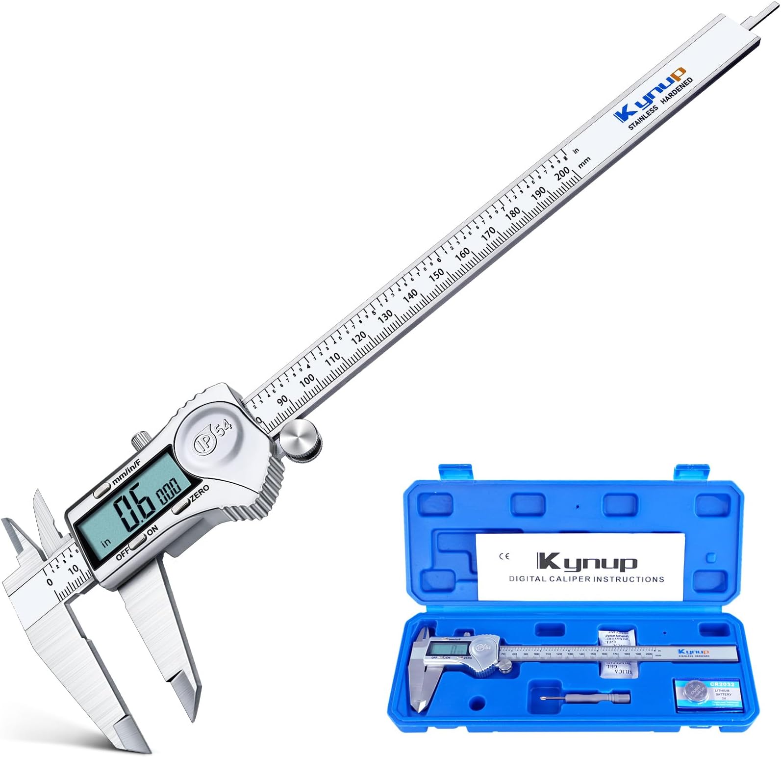 Digital Caliper, 8 Inch Caliper Measuring Tool with Stainless Steel, IP54 Splash Proof Protection Design, Easy Switch from Inch Metric Fraction, Large LCD Screen (200mm)