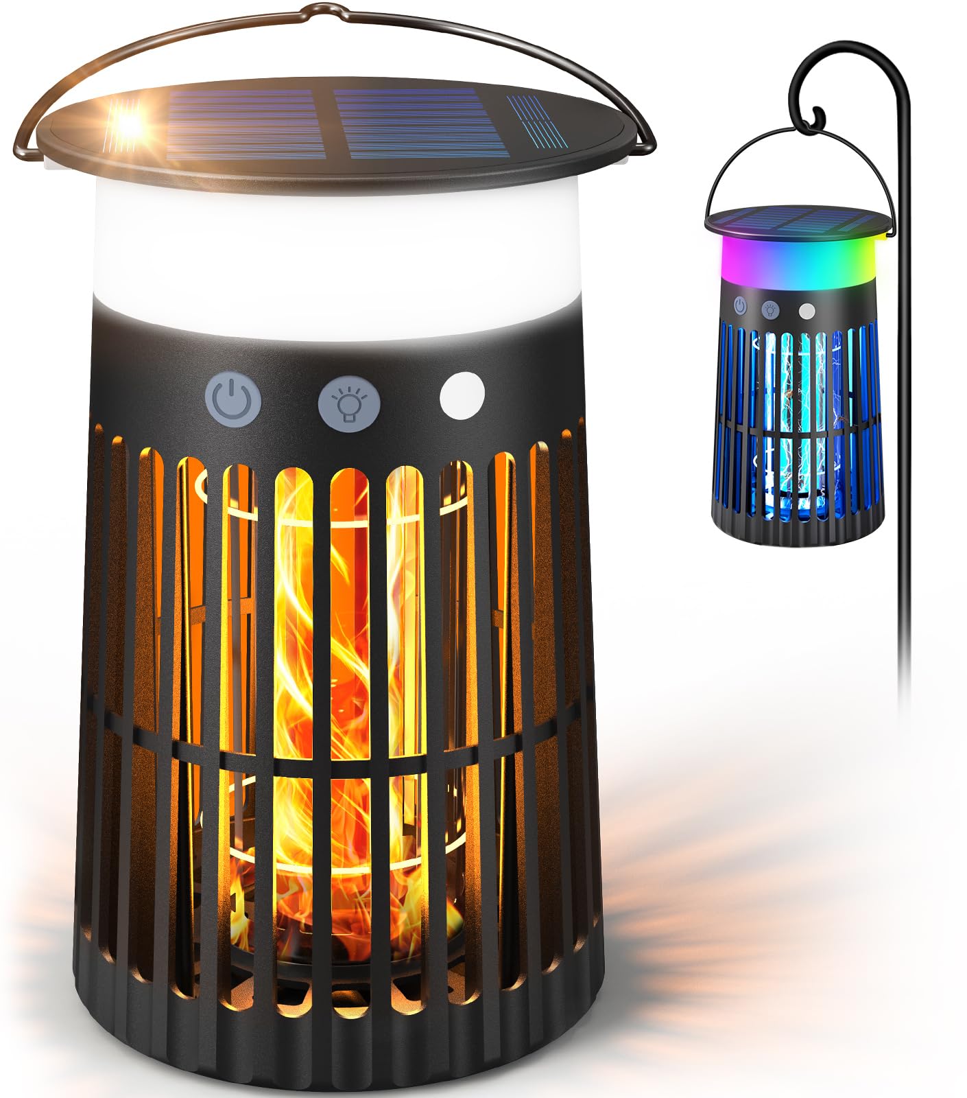Solar Bug Zapper Outdoor, Portable Electric Mosquito Killer with Panel Sensor, Rechargeable Insect Trap with LED Night Light and Flame Effect, Ideal for Outside Patio, Backyard, and Camping （1 Pack-image-36